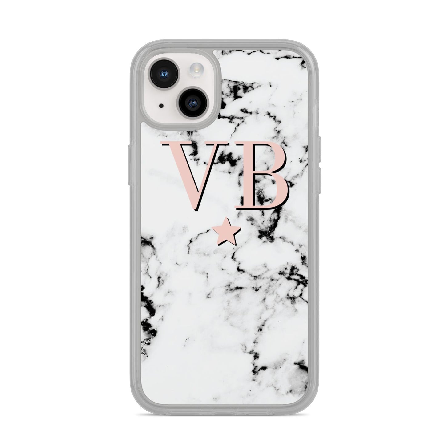 Personalised Coral Initials Star Marble iPhone 14 Plus Clear Tough Case Starlight