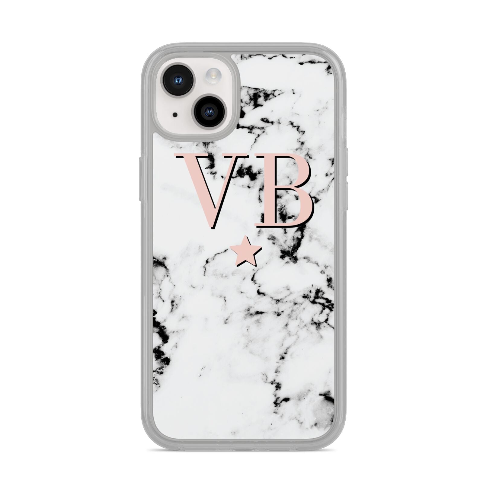 Personalised Coral Initials Star Marble iPhone 14 Plus Clear Tough Case Starlight
