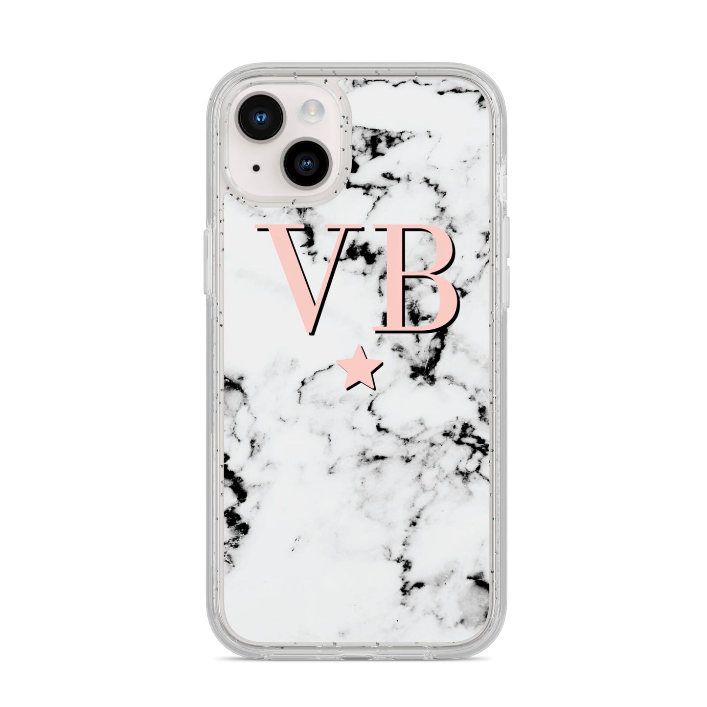 Personalised Coral Initials Star Marble iPhone 14 Plus Glitter Tough Case Starlight