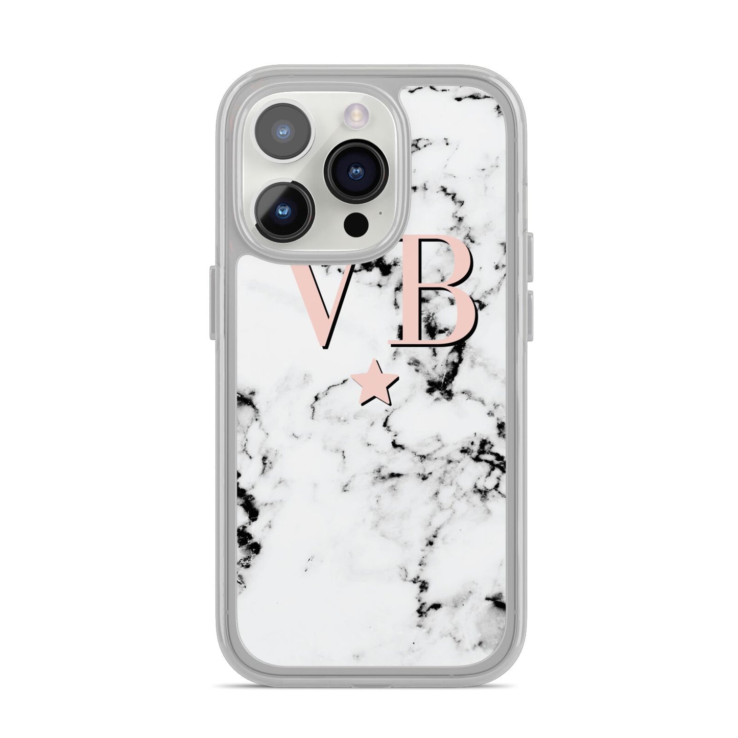 Personalised Coral Initials Star Marble iPhone 14 Pro Clear Tough Case Silver