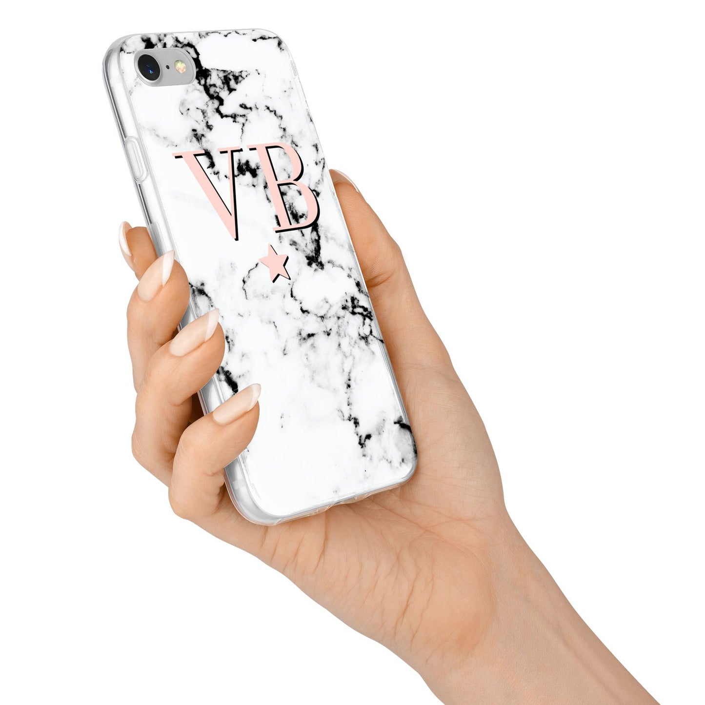 Personalised Coral Initials Star Marble iPhone 7 Bumper Case on Silver iPhone Alternative Image