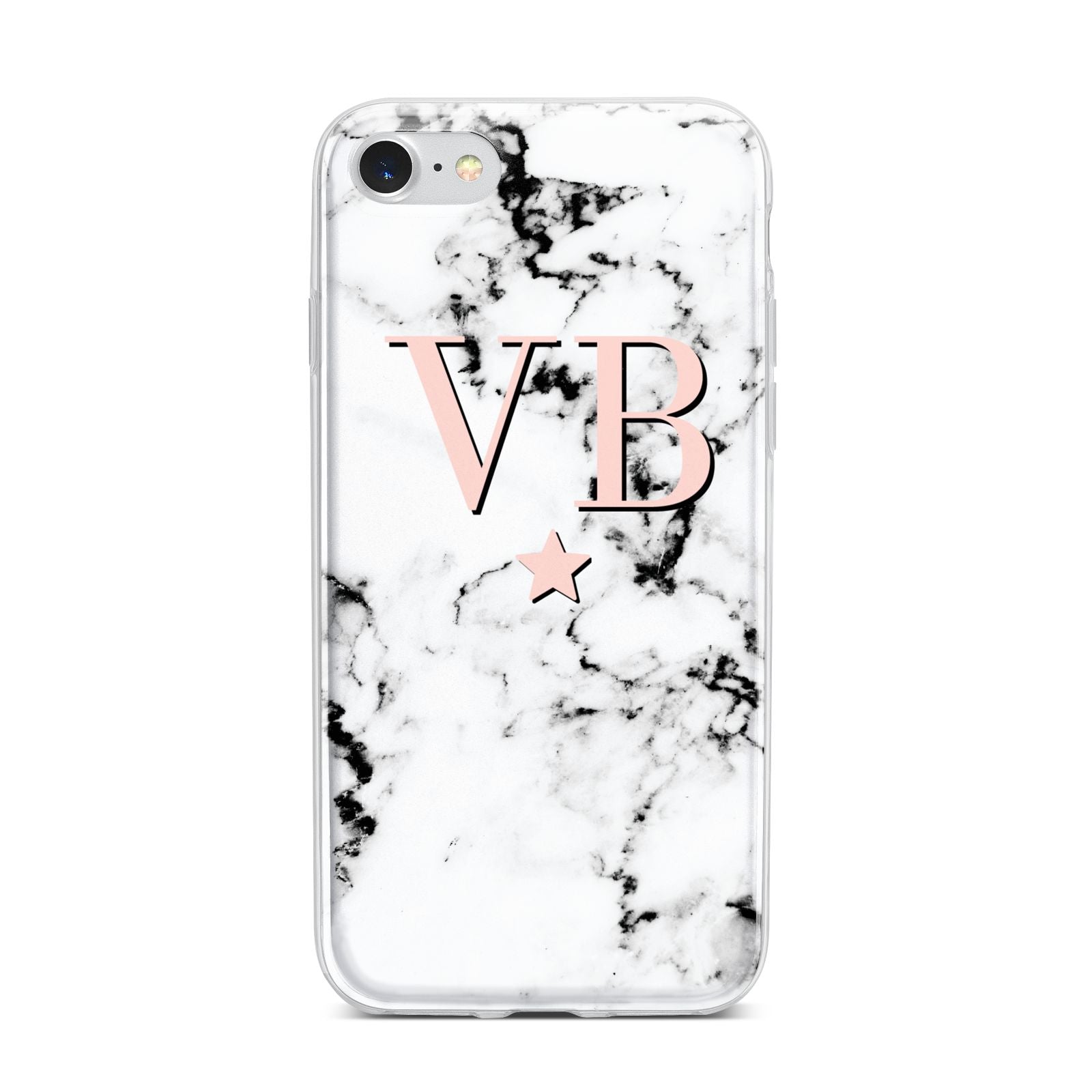 Personalised Coral Initials Star Marble iPhone 7 Bumper Case on Silver iPhone