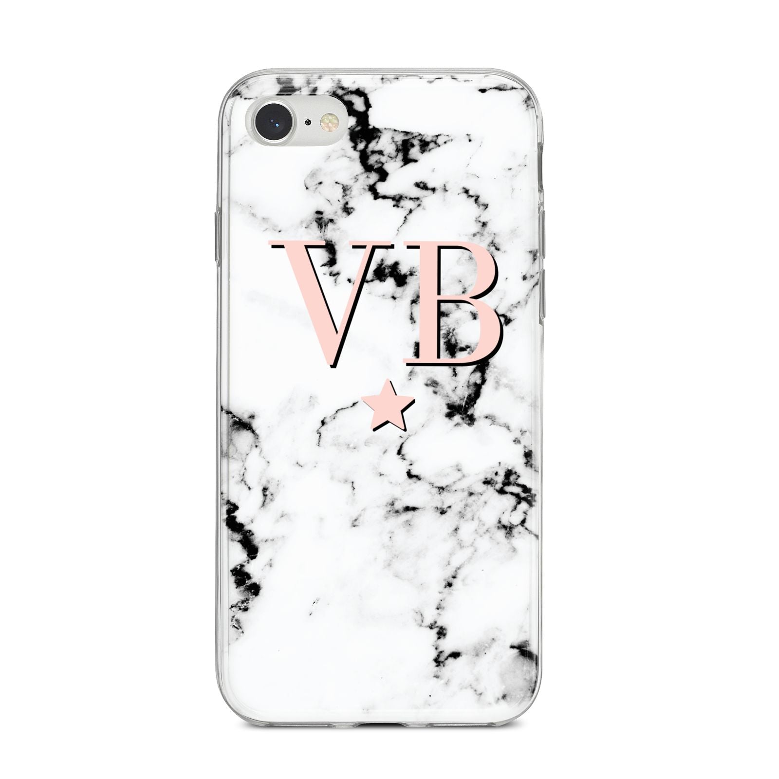 Personalised Coral Initials Star Marble iPhone 8 Bumper Case on Silver iPhone