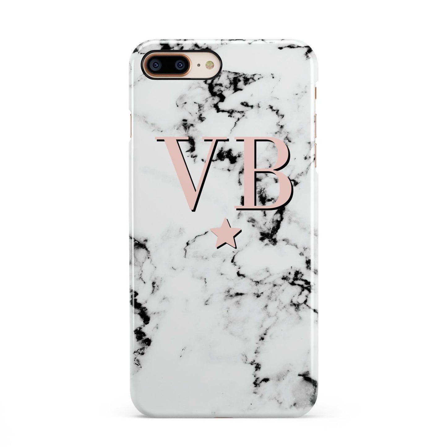 Personalised Coral Initials Star Marble iPhone 8 Plus 3D Snap Case on Gold Phone
