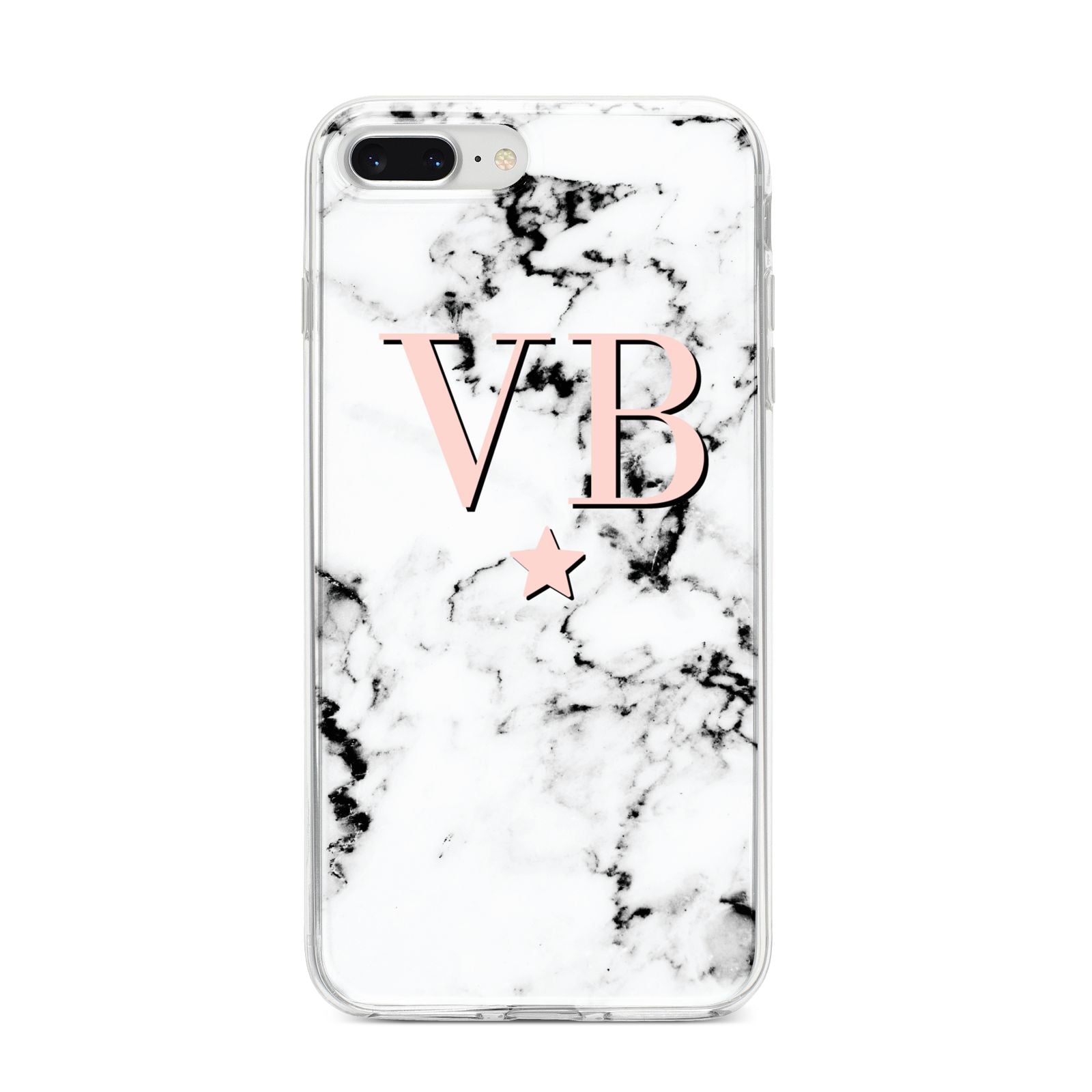 Personalised Coral Initials Star Marble iPhone 8 Plus Bumper Case on Silver iPhone