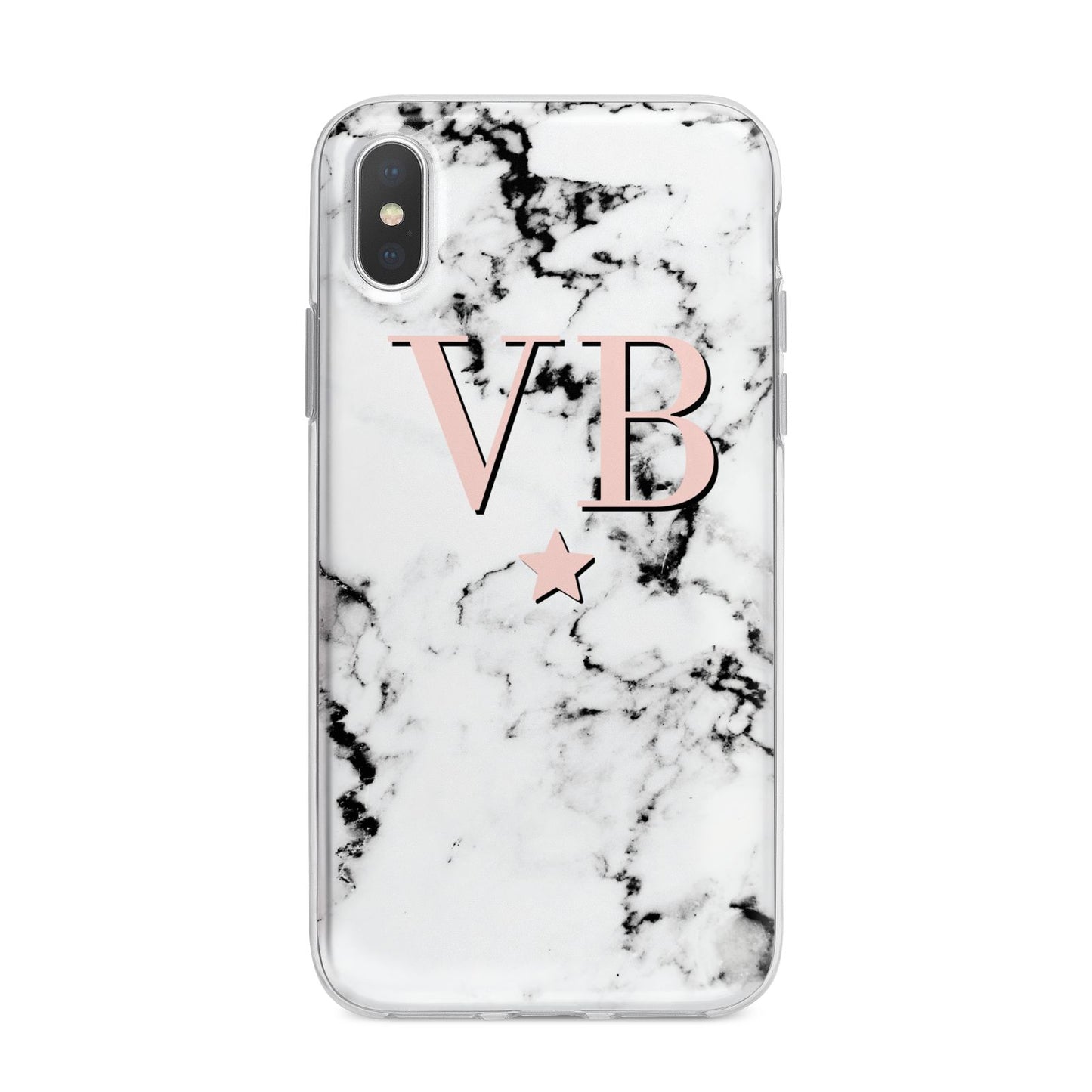 Personalised Coral Initials Star Marble iPhone X Bumper Case on Silver iPhone Alternative Image 1