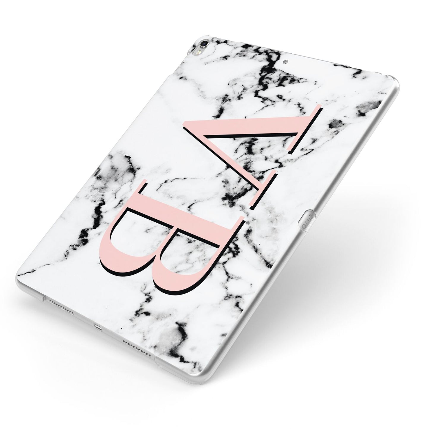 Personalised Coral Malble Initials Apple iPad Case on Silver iPad Side View