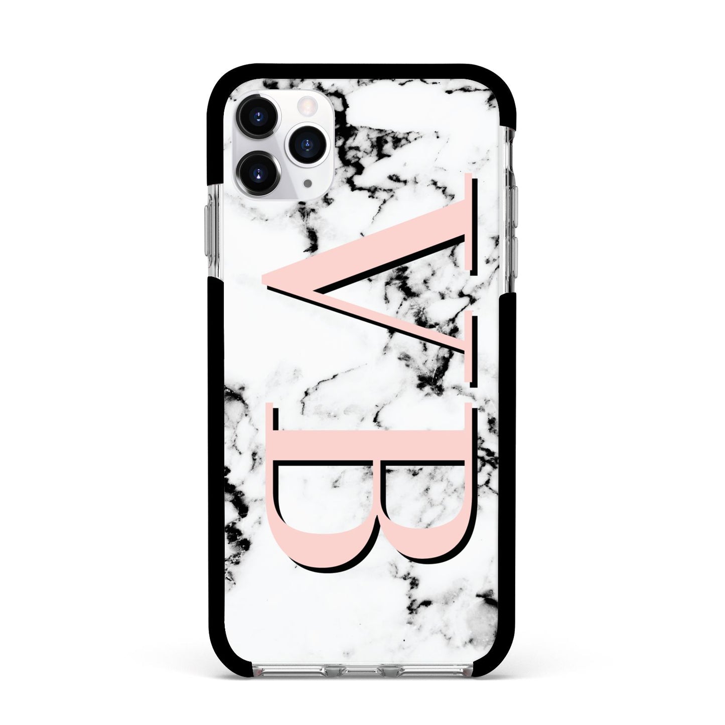 Personalised Coral Malble Initials Apple iPhone 11 Pro Max in Silver with Black Impact Case