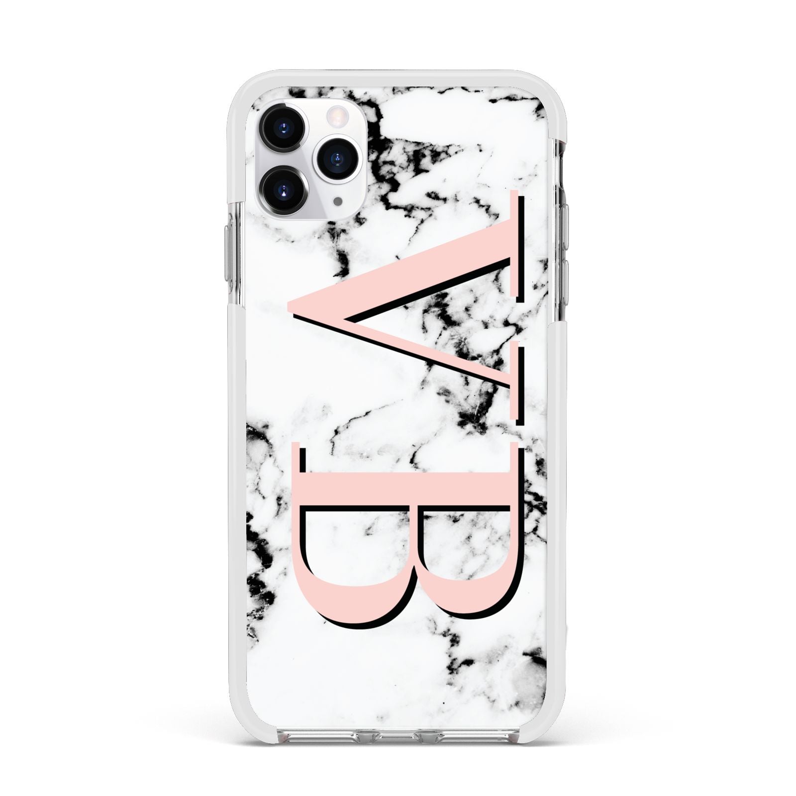 Personalised Coral Malble Initials Apple iPhone 11 Pro Max in Silver with White Impact Case