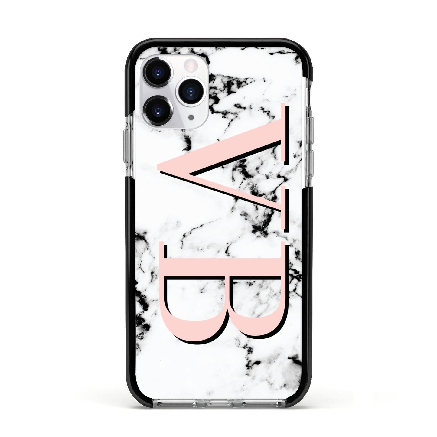 Personalised Coral Malble Initials Apple iPhone 11 Pro in Silver with Black Impact Case