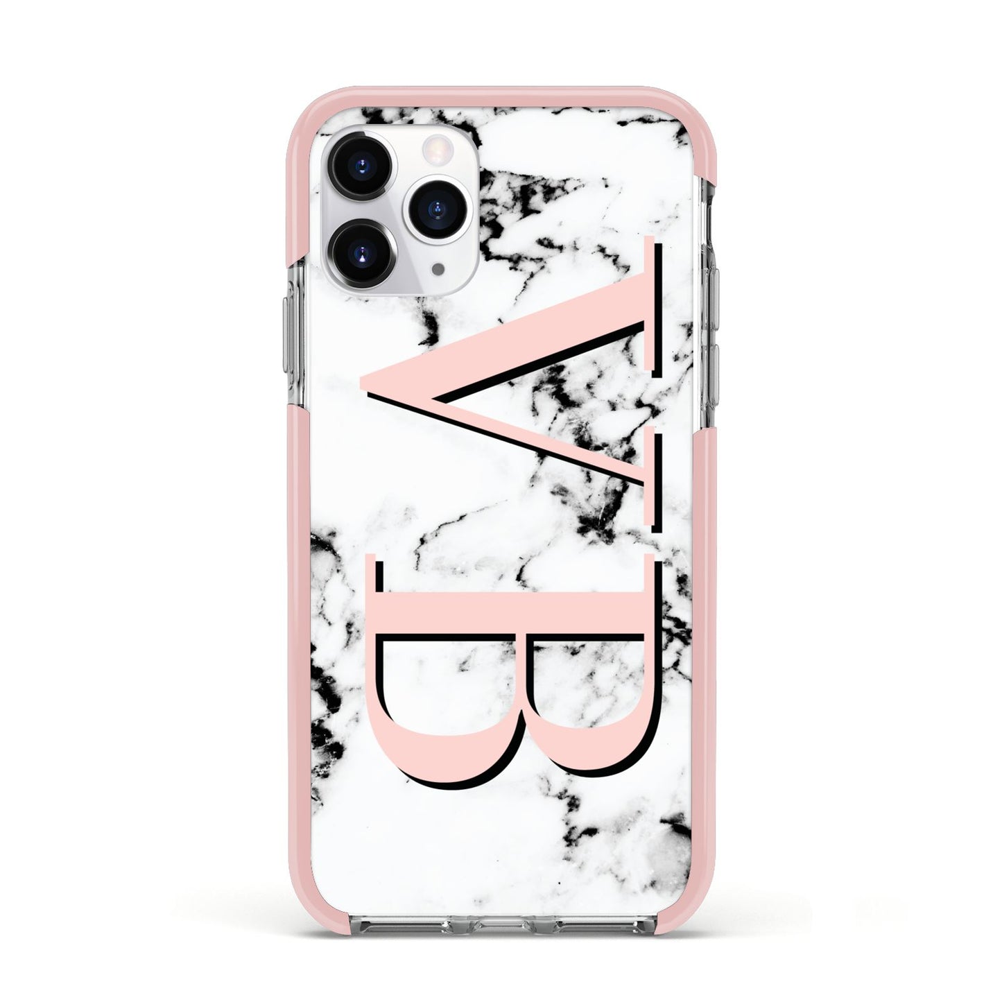 Personalised Coral Malble Initials Apple iPhone 11 Pro in Silver with Pink Impact Case