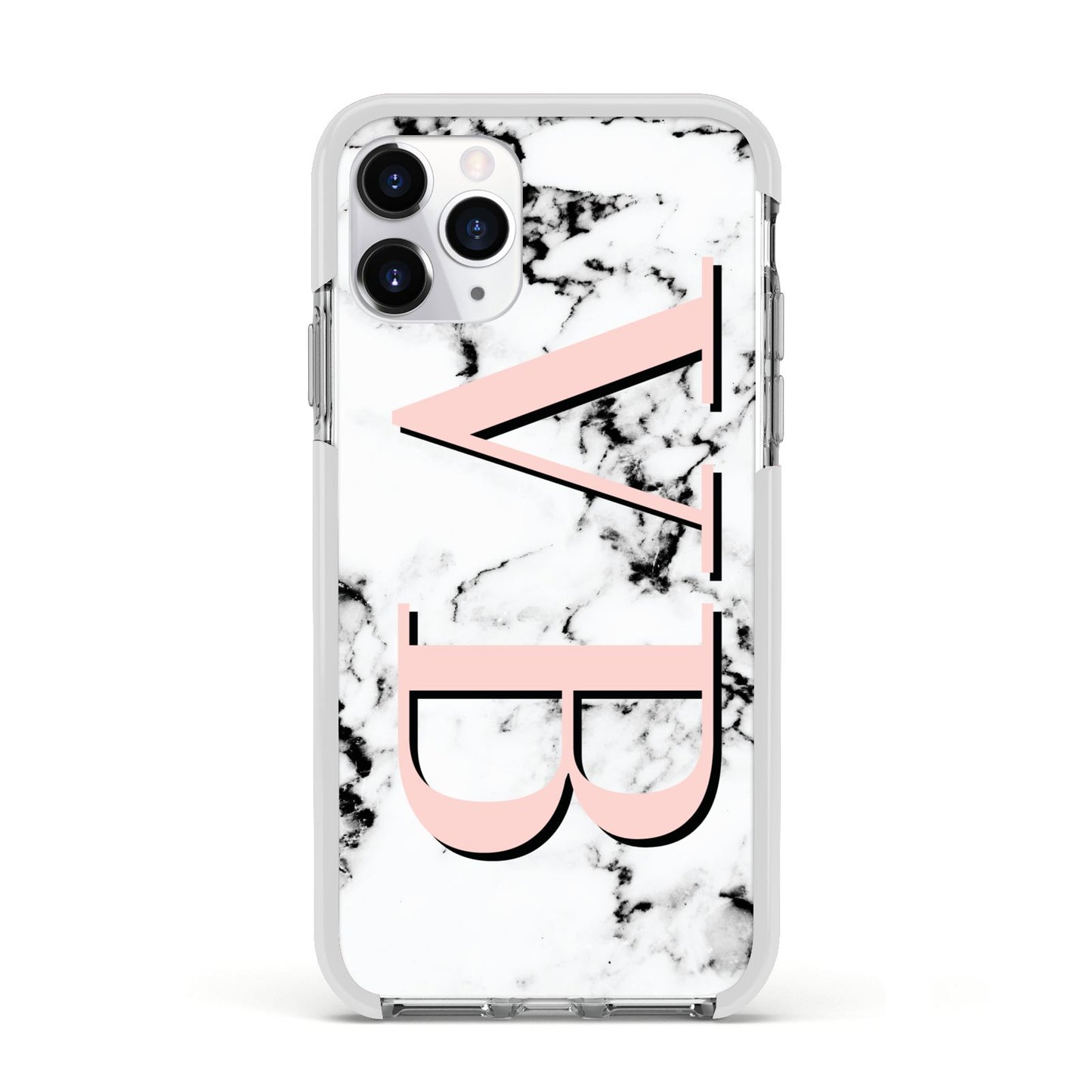 Personalised Coral Malble Initials Apple iPhone 11 Pro in Silver with White Impact Case