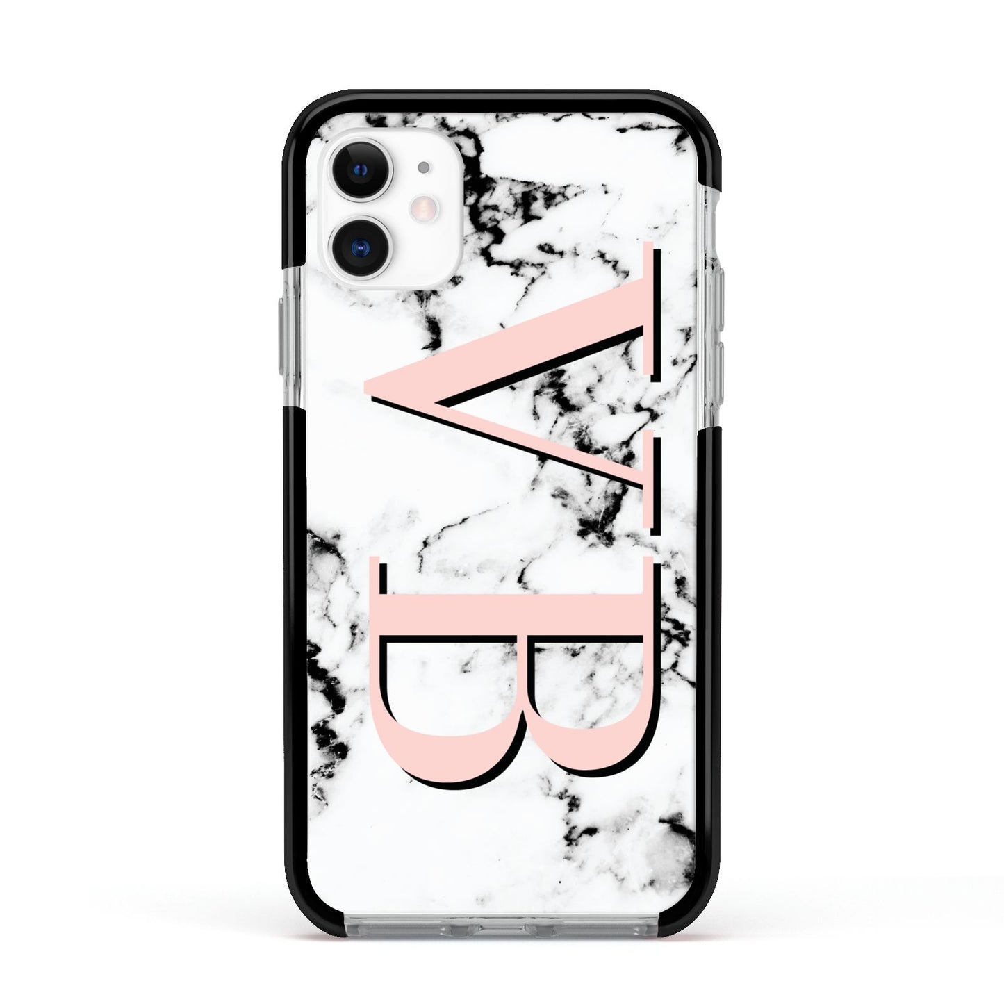 Personalised Coral Malble Initials Apple iPhone 11 in White with Black Impact Case