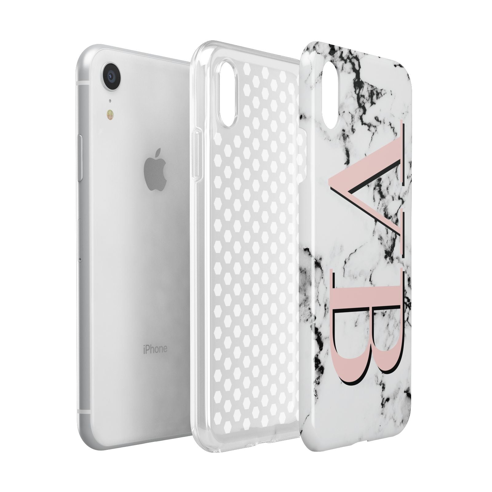 Personalised Coral Malble Initials Apple iPhone XR White 3D Tough Case Expanded view