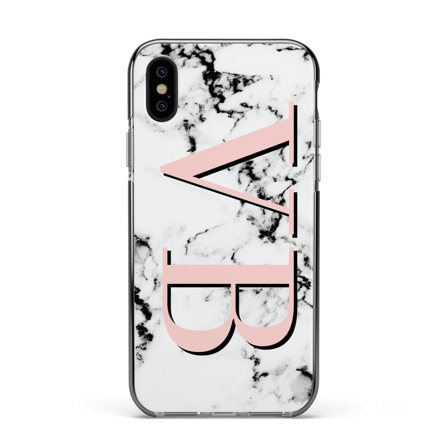 Personalised Coral Malble Initials Apple iPhone Xs Impact Case Black Edge on Black Phone