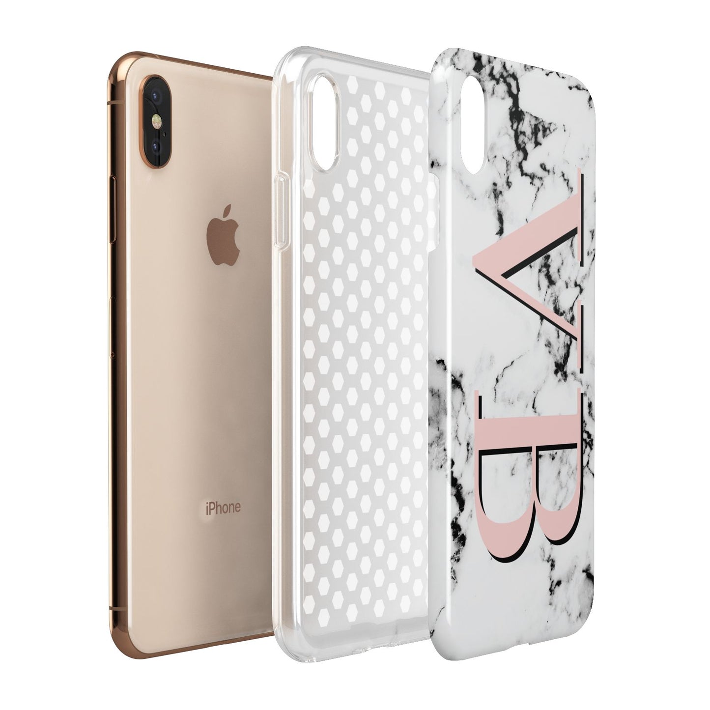 Personalised Coral Malble Initials Apple iPhone Xs Max 3D Tough Case Expanded View