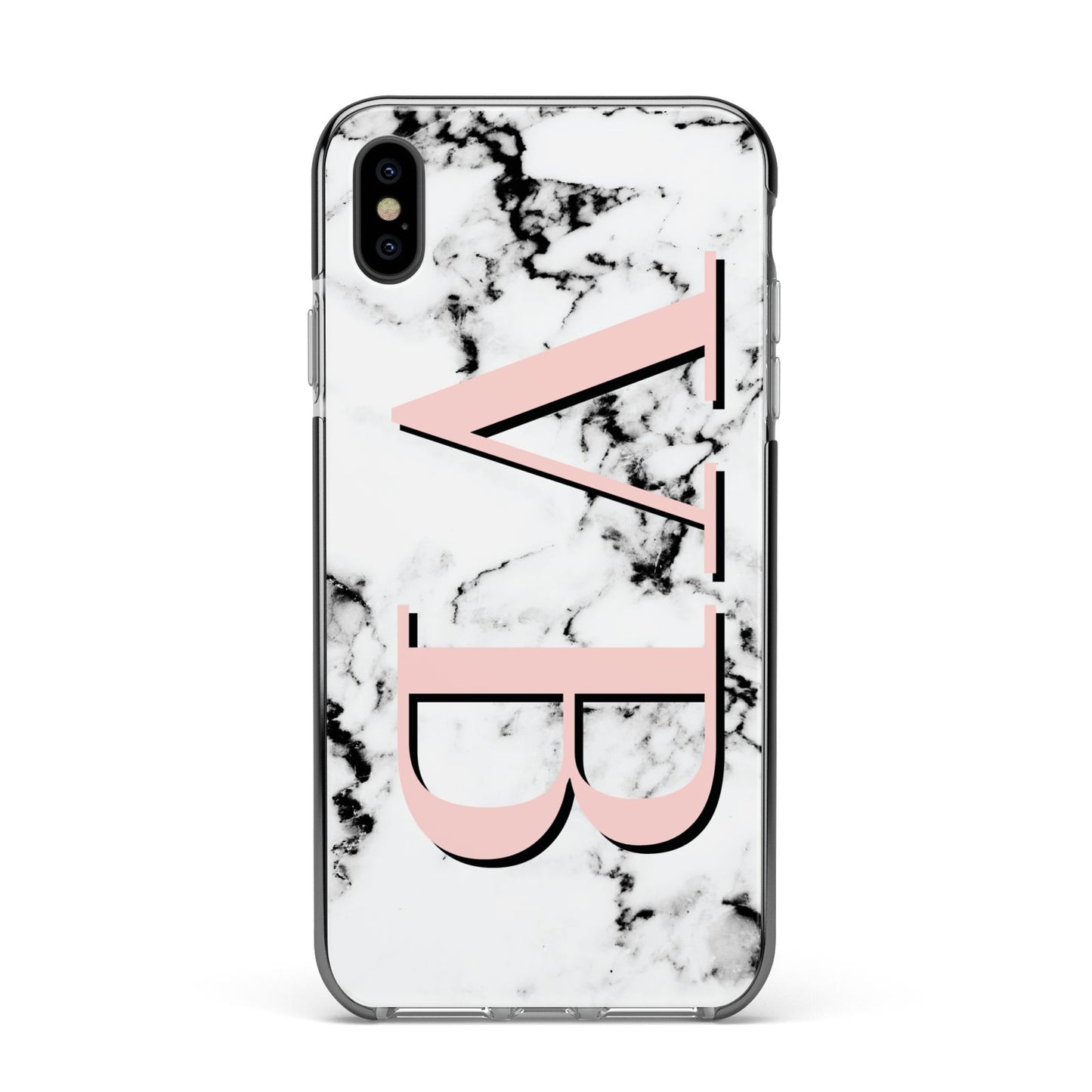 Personalised Coral Malble Initials Apple iPhone Xs Max Impact Case Black Edge on Black Phone