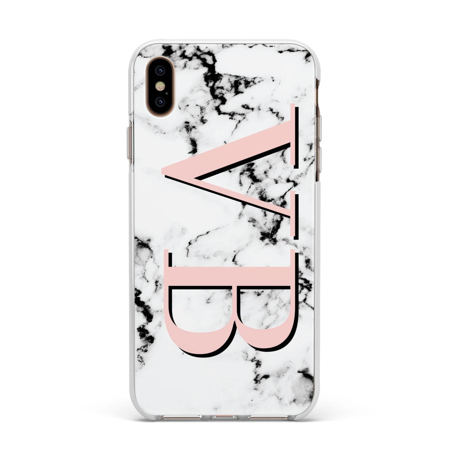 Personalised Coral Malble Initials Apple iPhone Xs Max Impact Case White Edge on Gold Phone