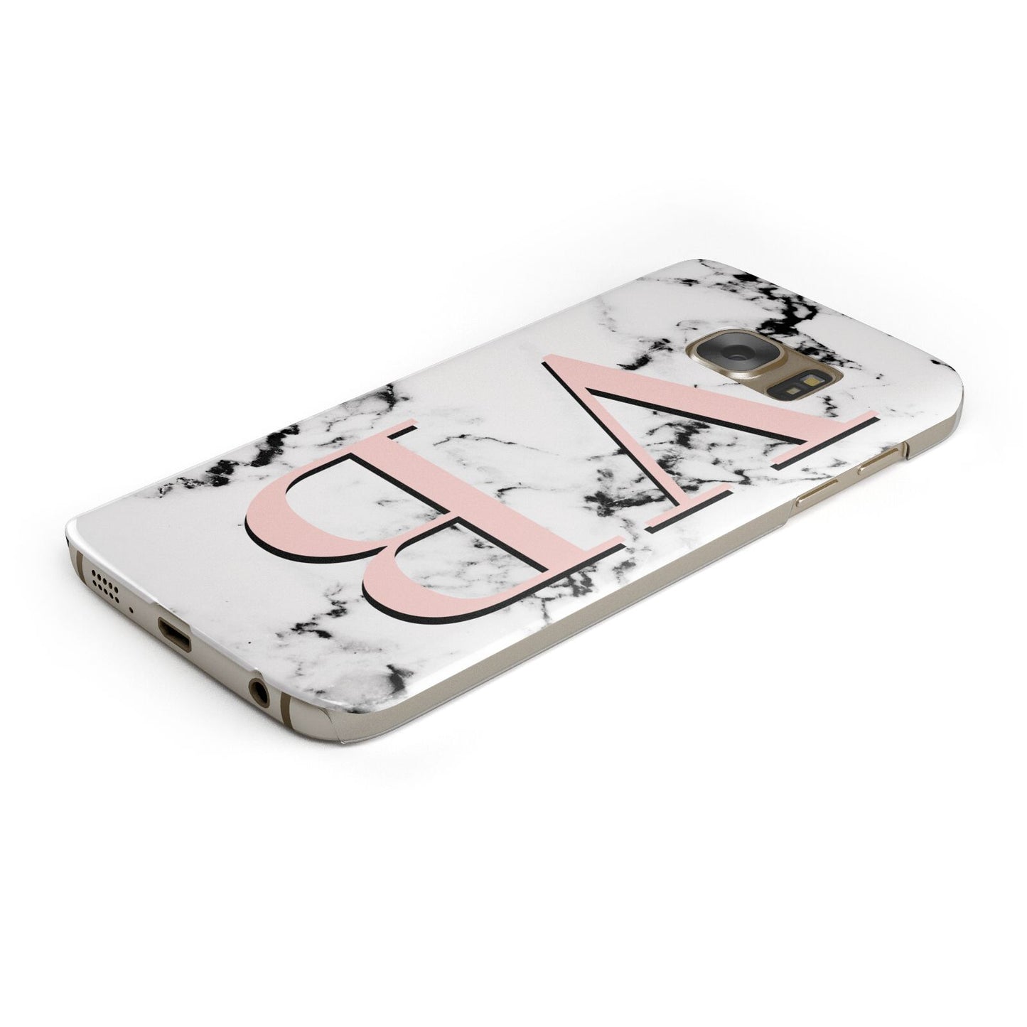 Personalised Coral Malble Initials Protective Samsung Galaxy Case Angled Image