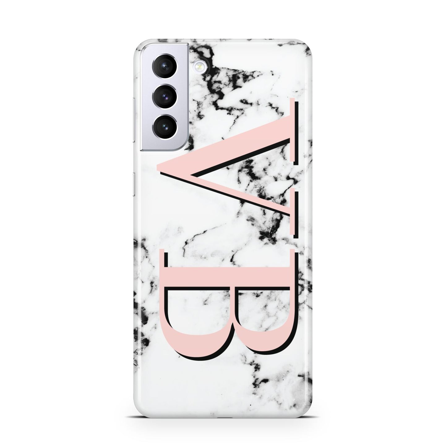 Personalised Coral Malble Initials Samsung S21 Plus Case