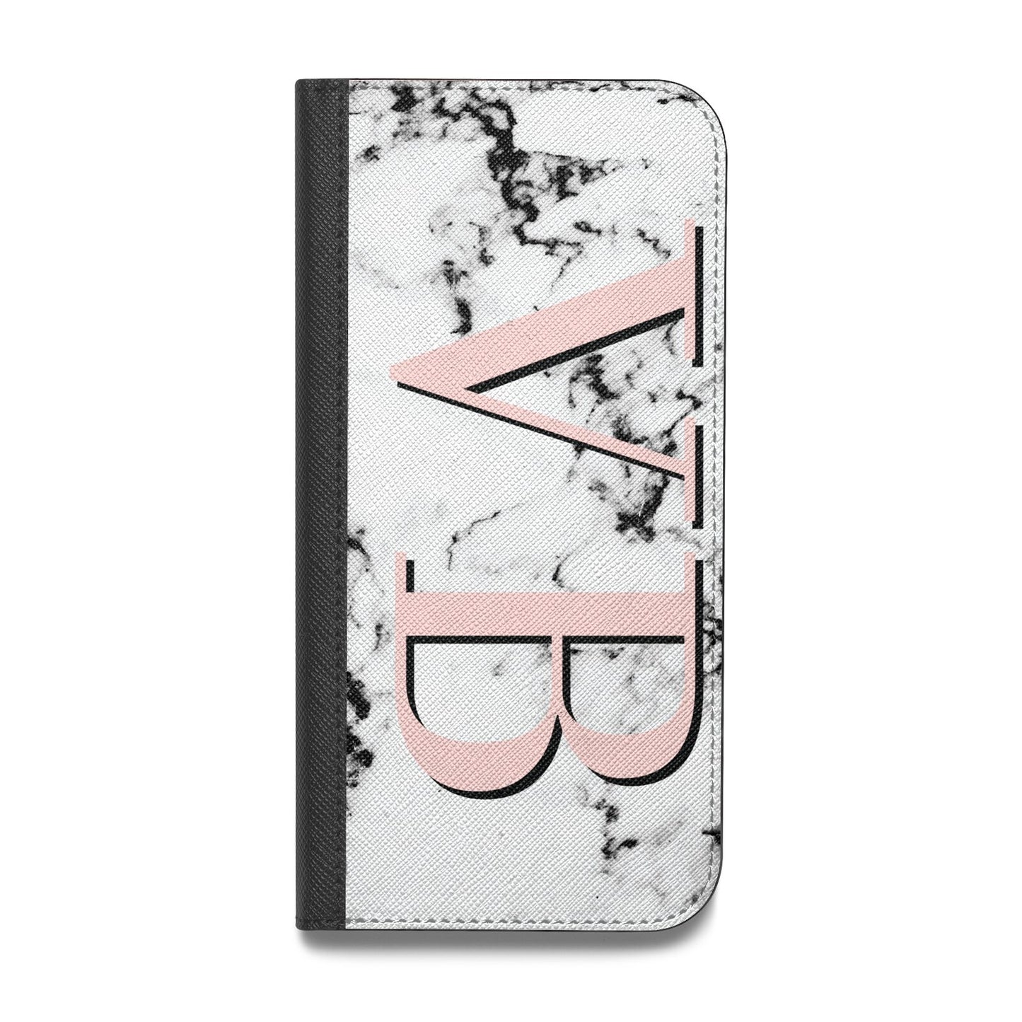 Personalised Coral Malble Initials Vegan Leather Flip iPhone Case