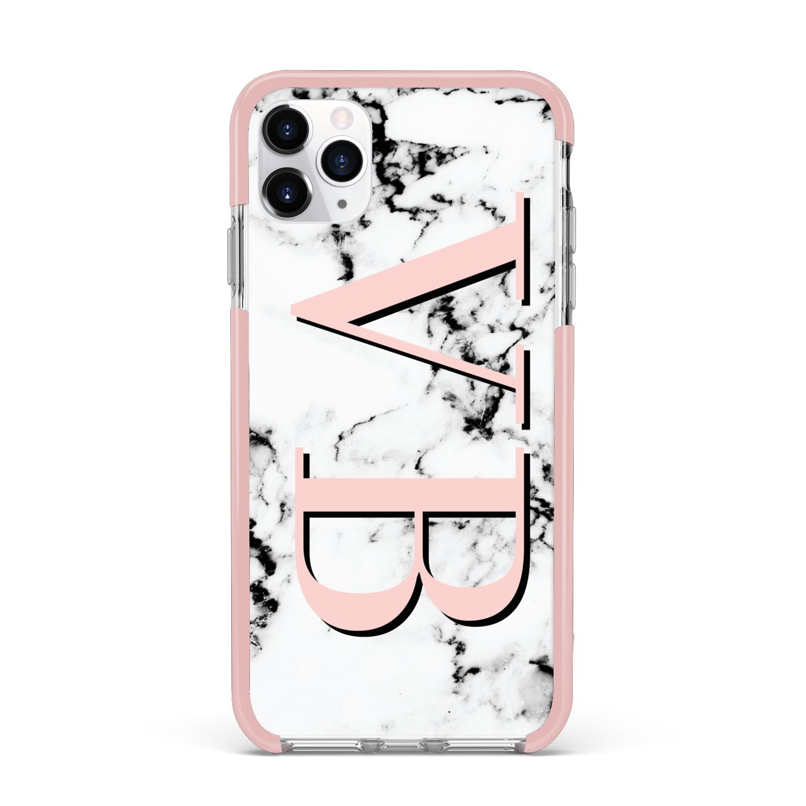 Personalised Coral Malble Initials iPhone 11 Pro Max Impact Pink Edge Case