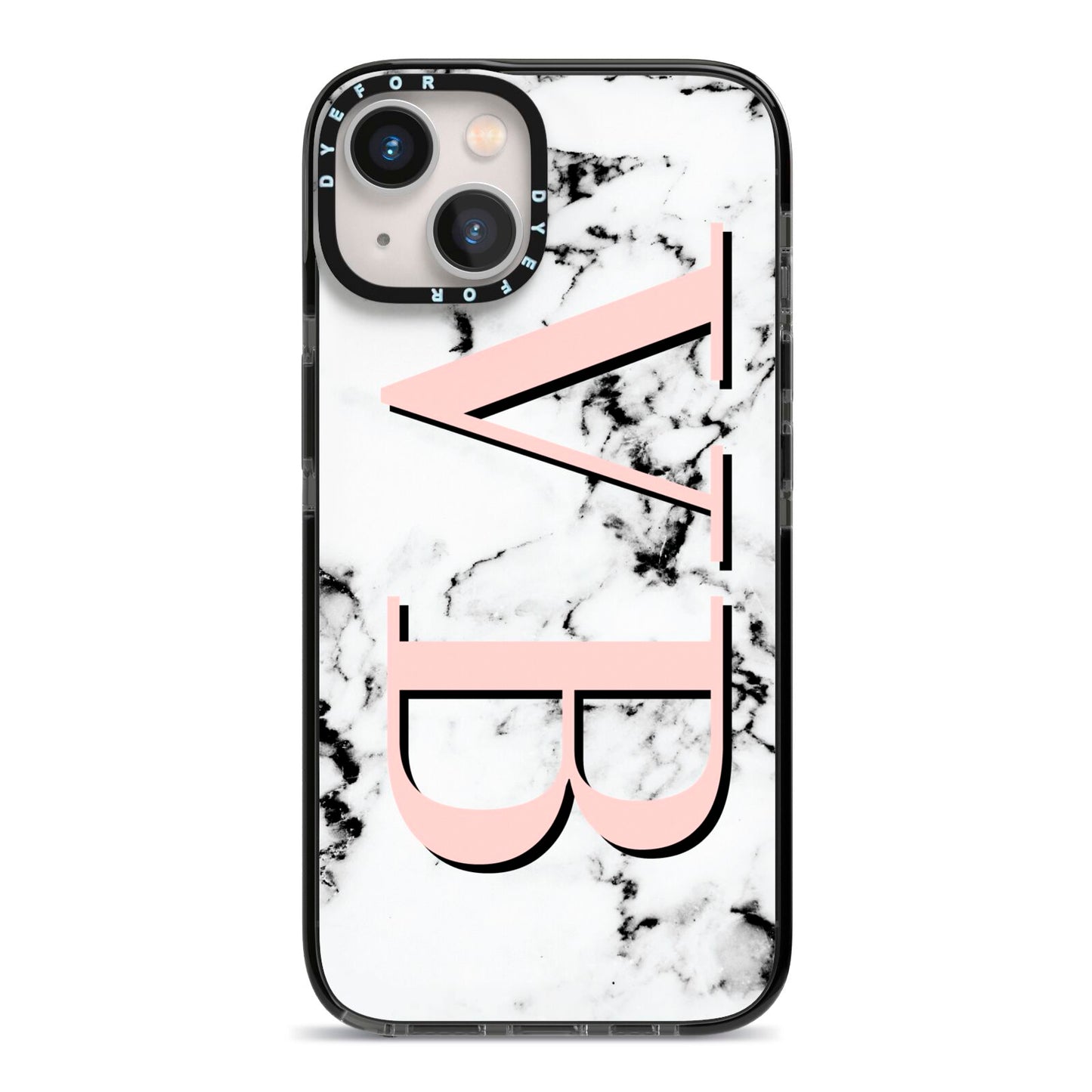 Personalised Coral Malble Initials iPhone 13 Black Impact Case on Silver phone