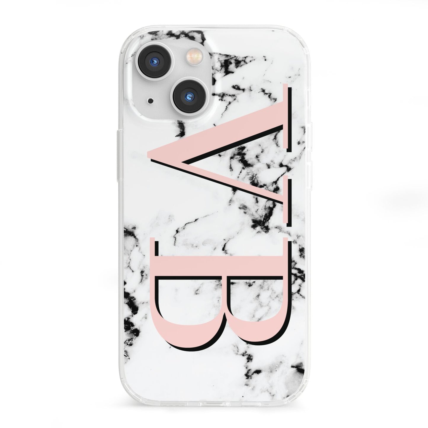 Personalised Coral Malble Initials iPhone 13 Mini Clear Bumper Case