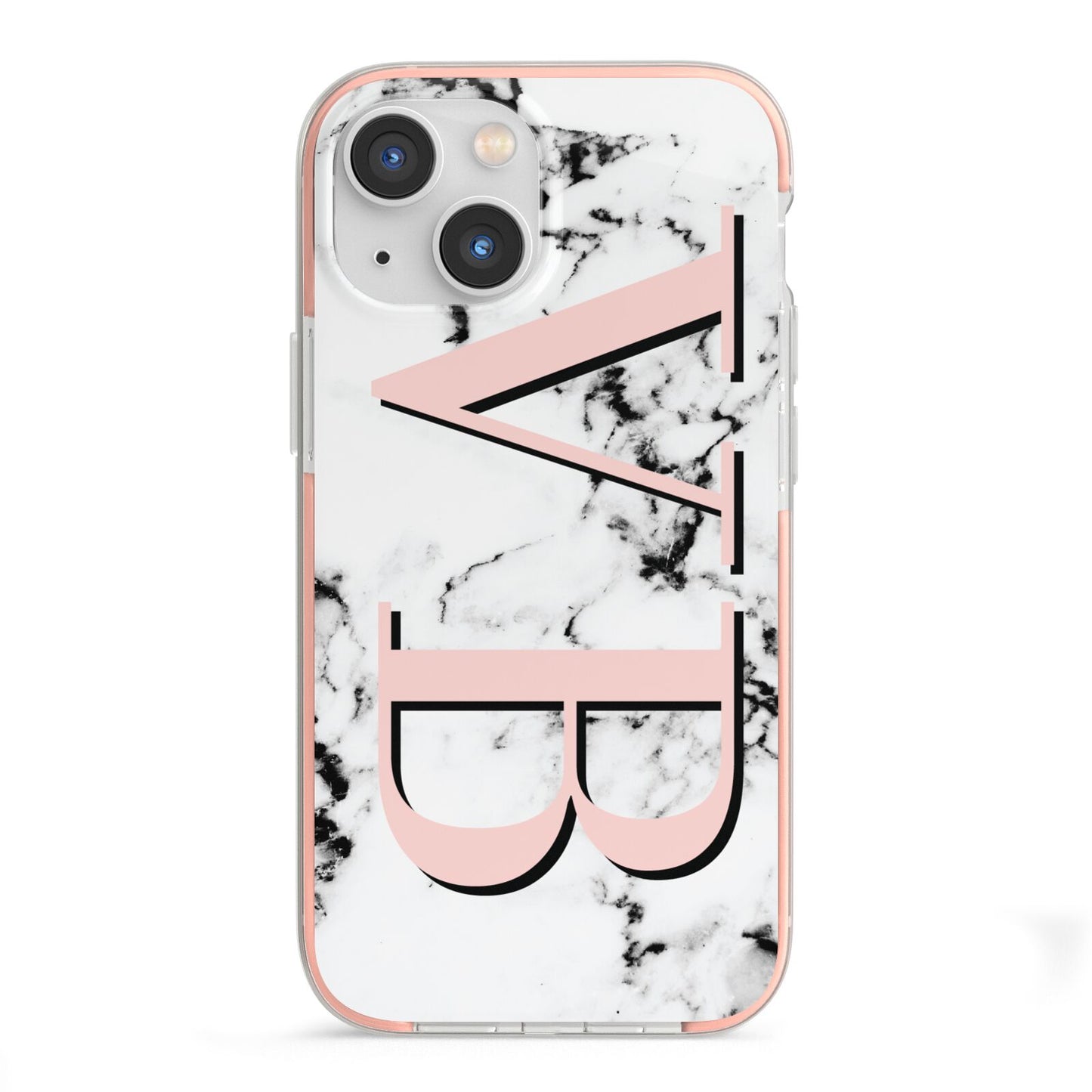 Personalised Coral Malble Initials iPhone 13 Mini TPU Impact Case with Pink Edges
