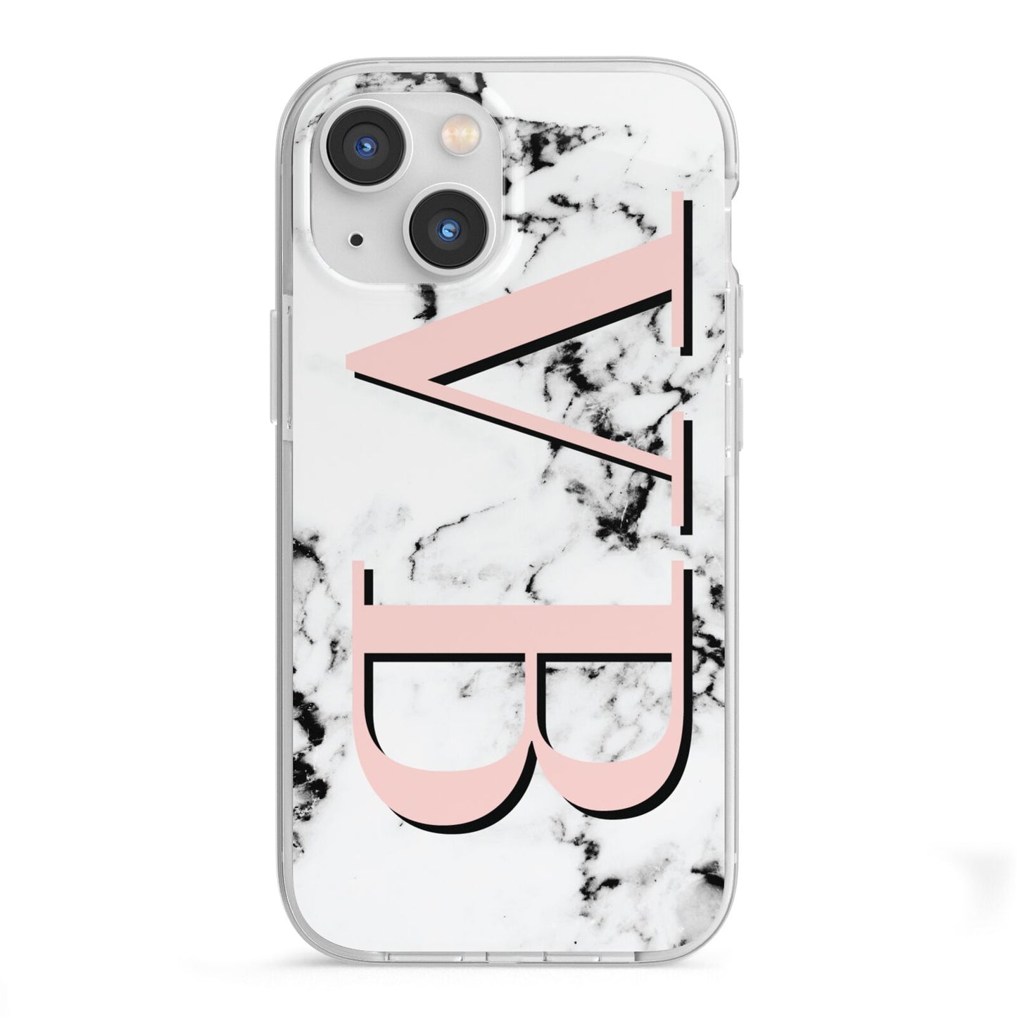 Personalised Coral Malble Initials iPhone 13 Mini TPU Impact Case with White Edges