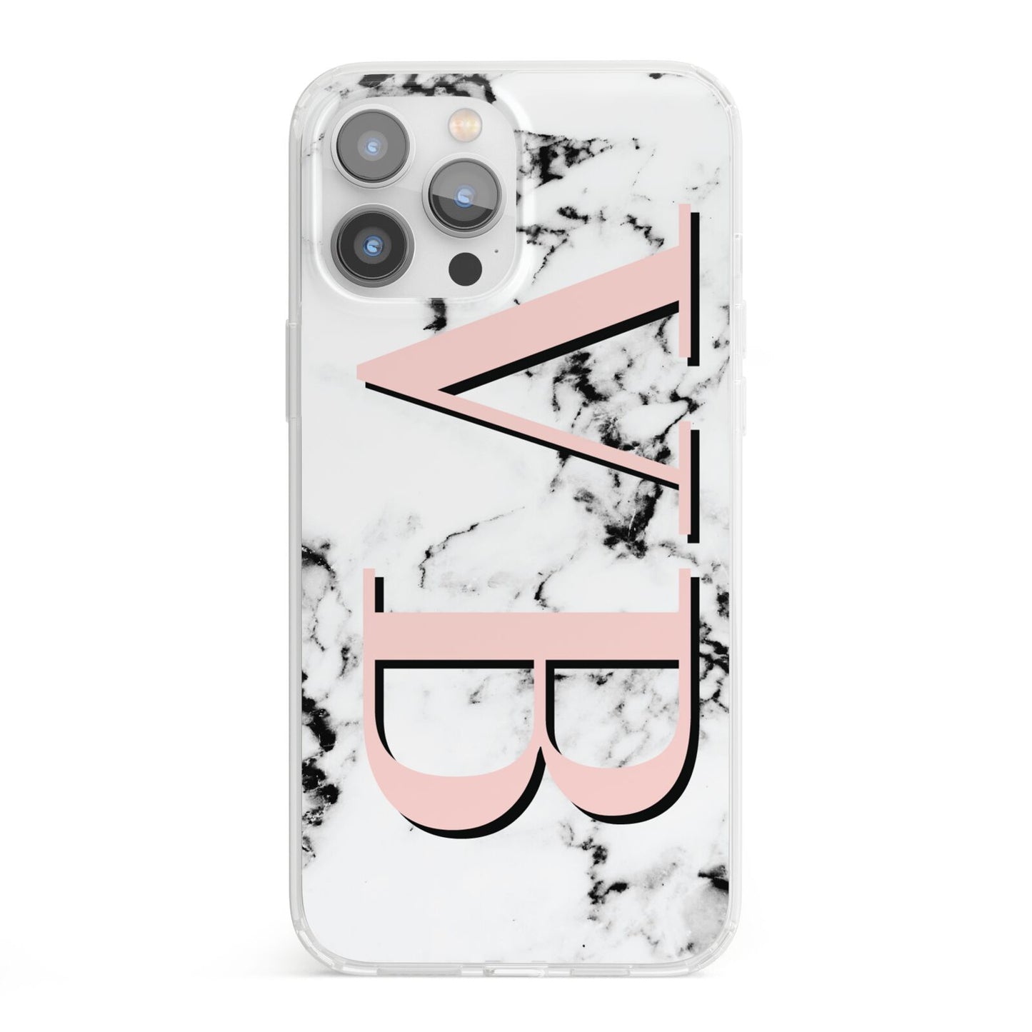 Personalised Coral Malble Initials iPhone 13 Pro Max Clear Bumper Case