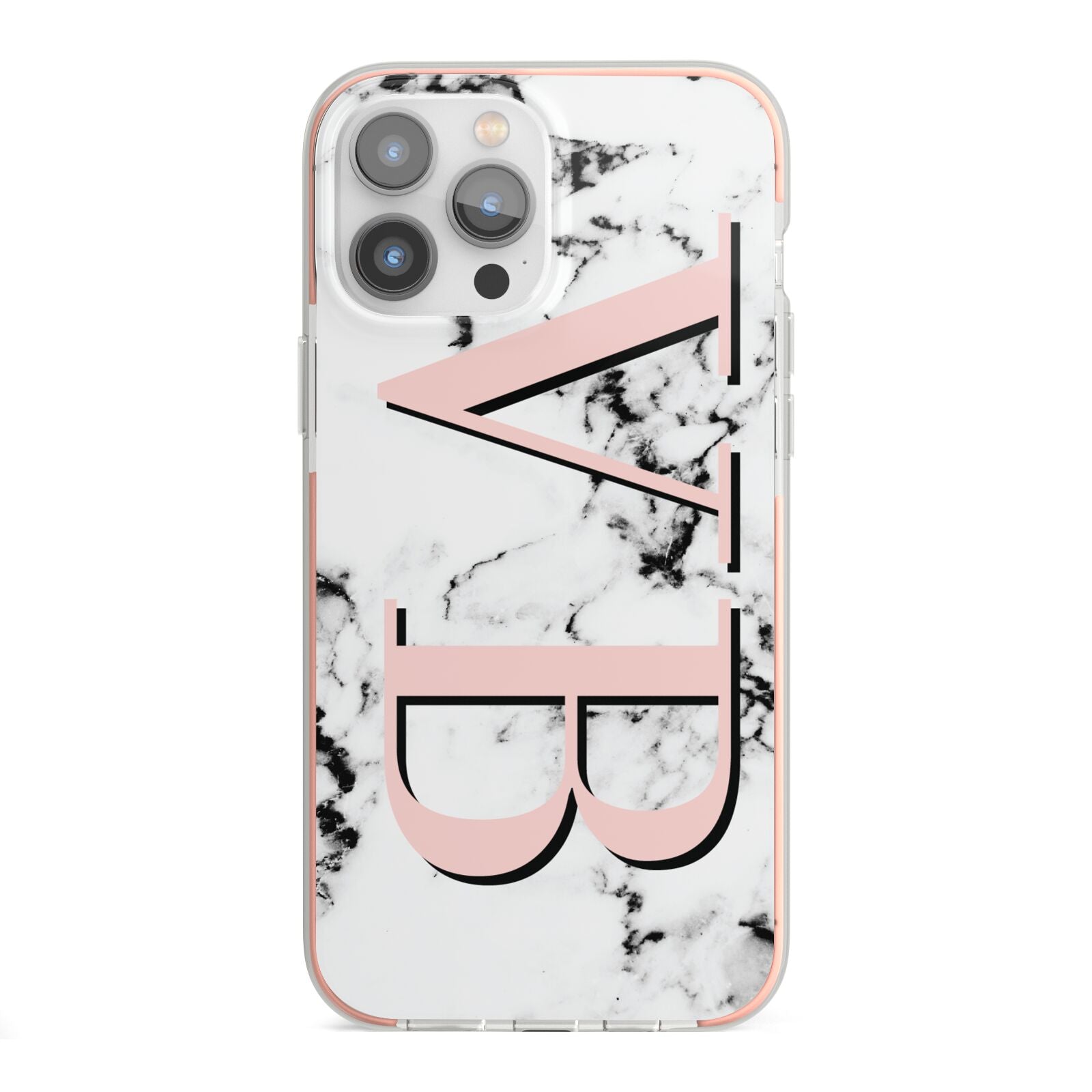 Personalised Coral Malble Initials iPhone 13 Pro Max TPU Impact Case with Pink Edges