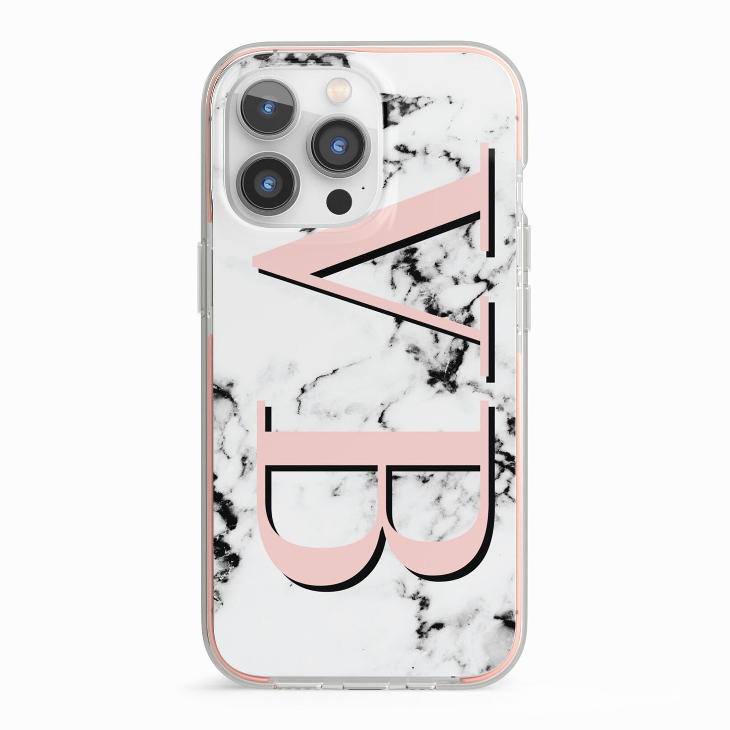 Personalised Coral Malble Initials iPhone 13 Pro TPU Impact Case with Pink Edges