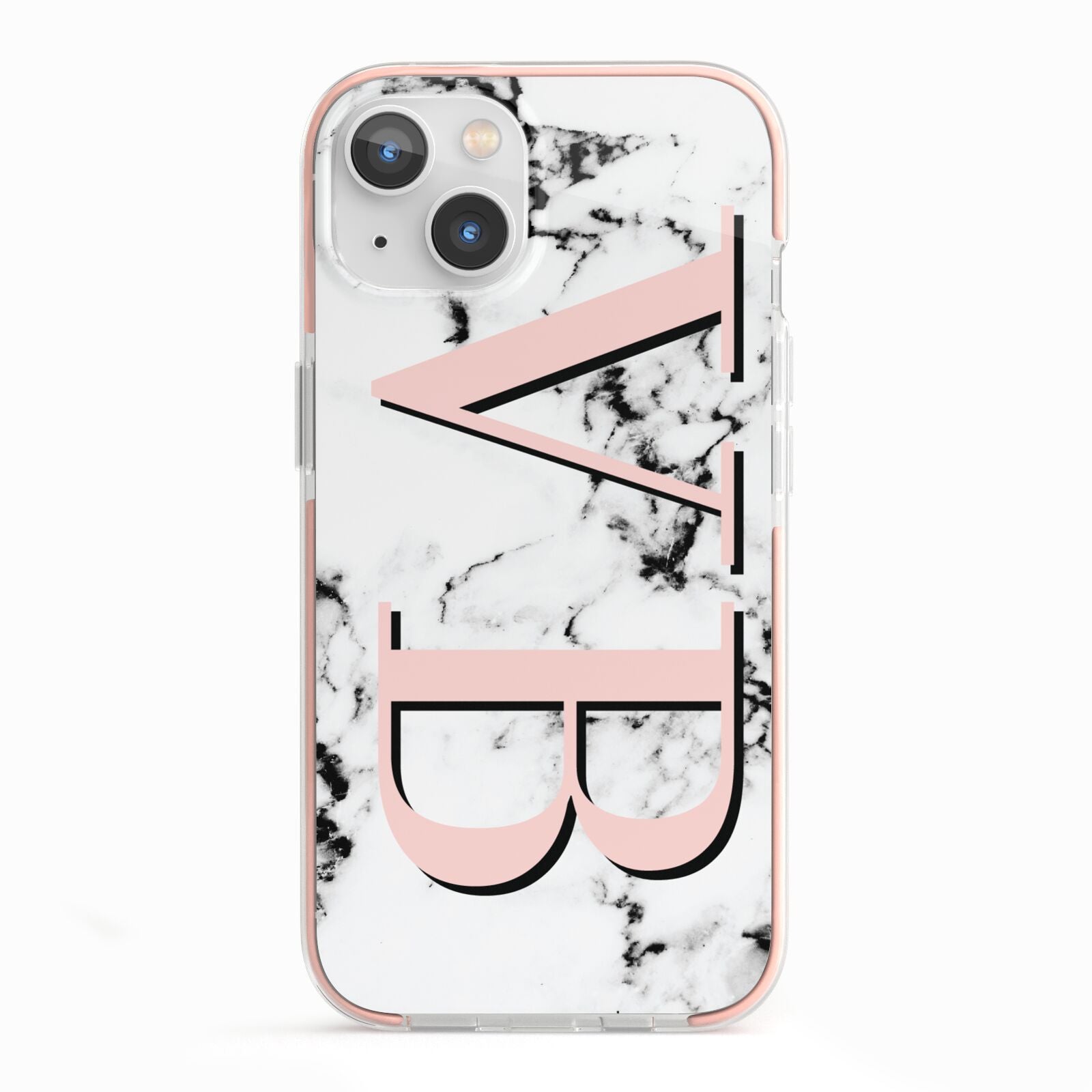 Personalised Coral Malble Initials iPhone 13 TPU Impact Case with Pink Edges