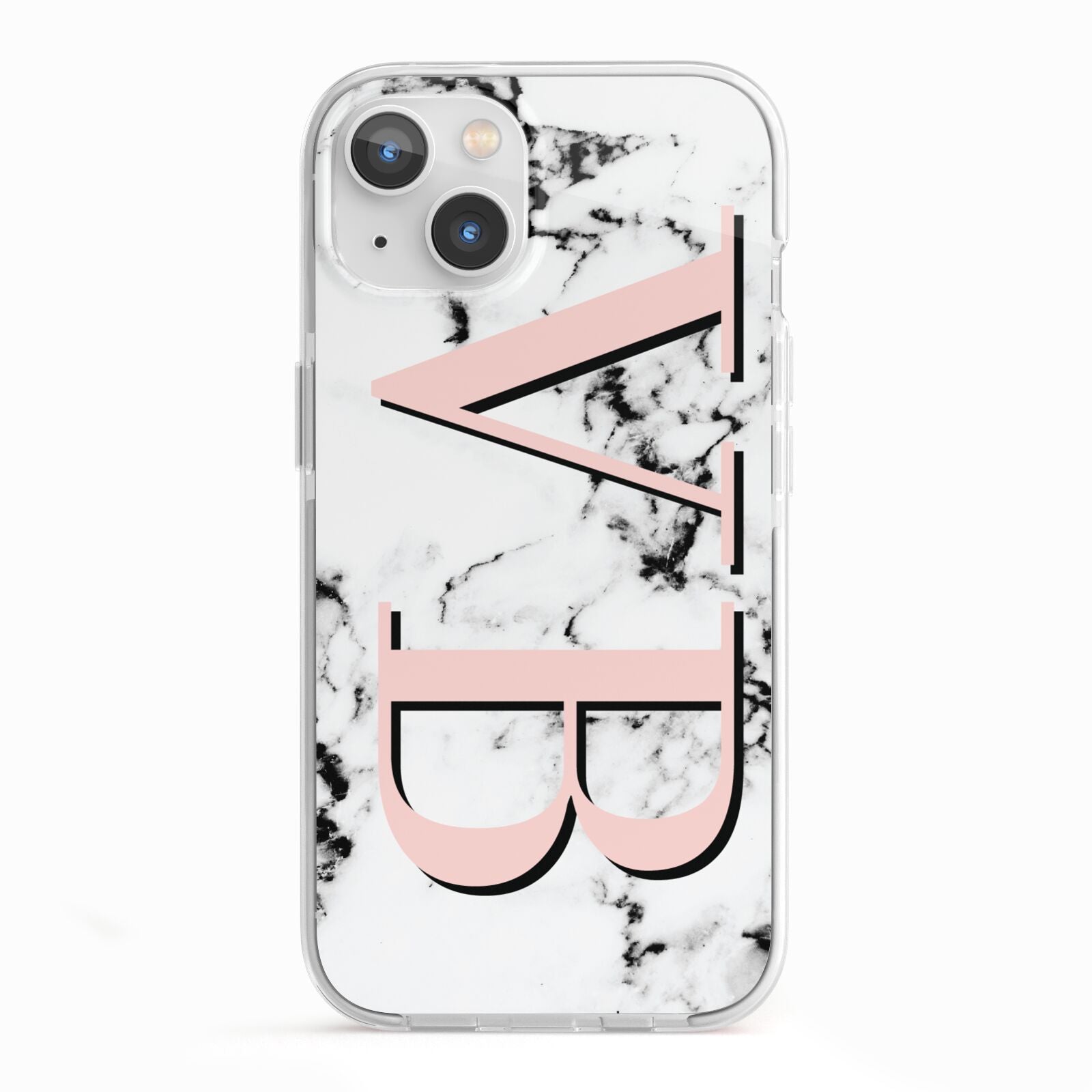 Personalised Coral Malble Initials iPhone 13 TPU Impact Case with White Edges