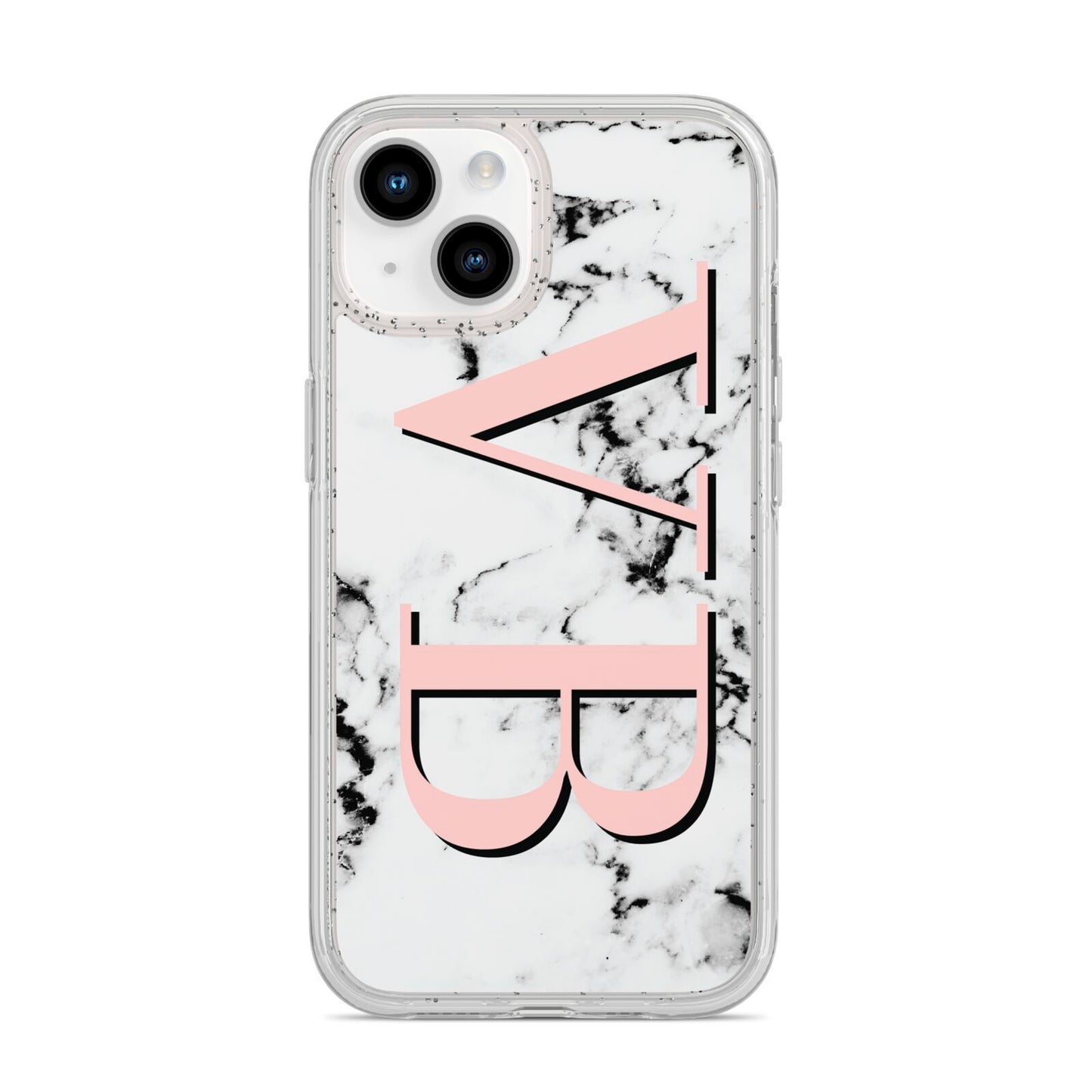 Personalised Coral Malble Initials iPhone 14 Glitter Tough Case Starlight