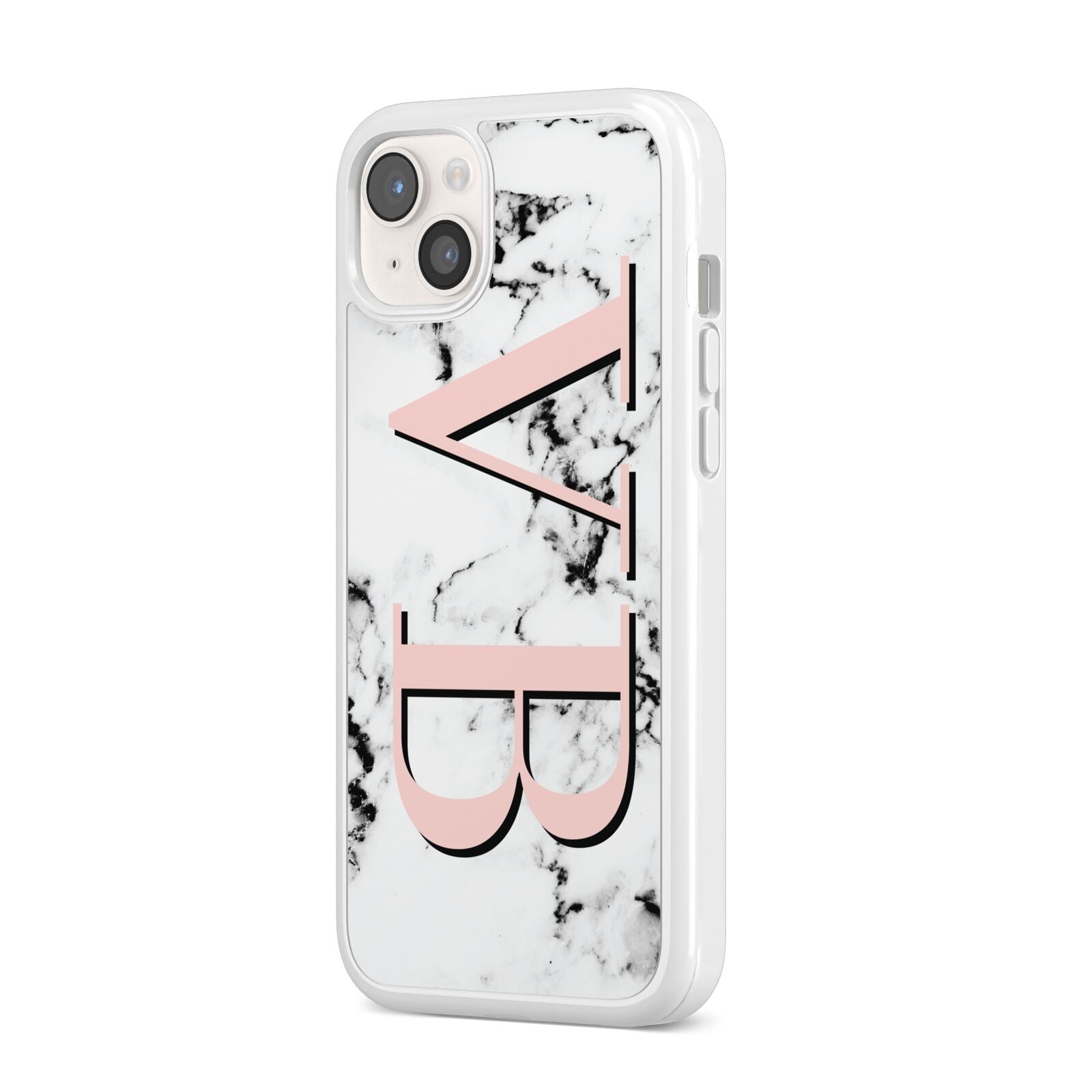 Personalised Coral Malble Initials iPhone 14 Plus Clear Tough Case Starlight Angled Image