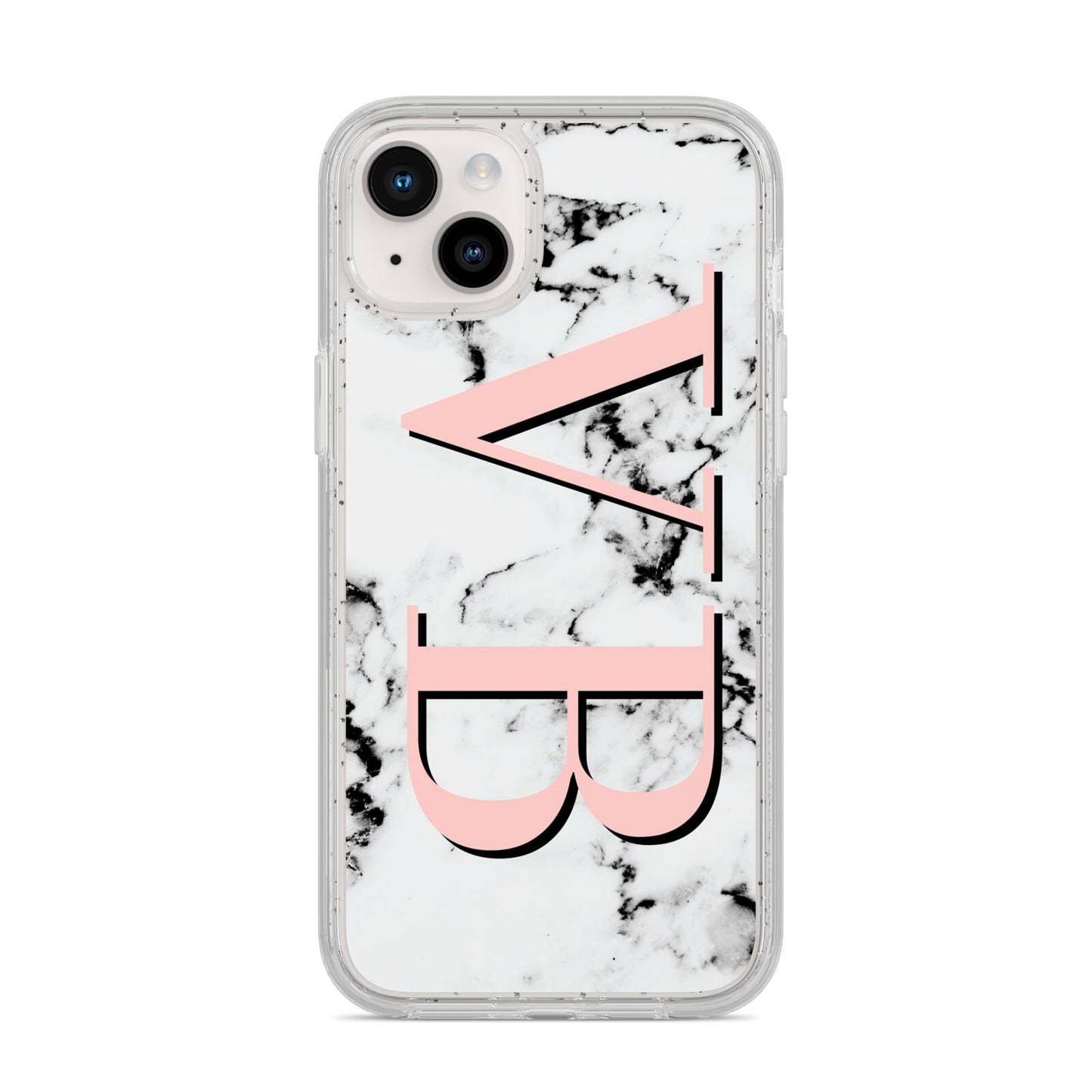 Personalised Coral Malble Initials iPhone 14 Plus Glitter Tough Case Starlight