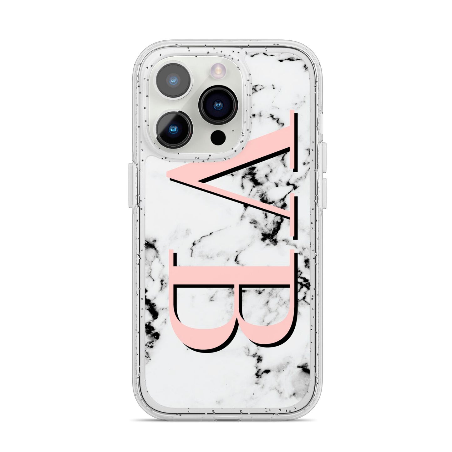 Personalised Coral Malble Initials iPhone 14 Pro Glitter Tough Case Silver