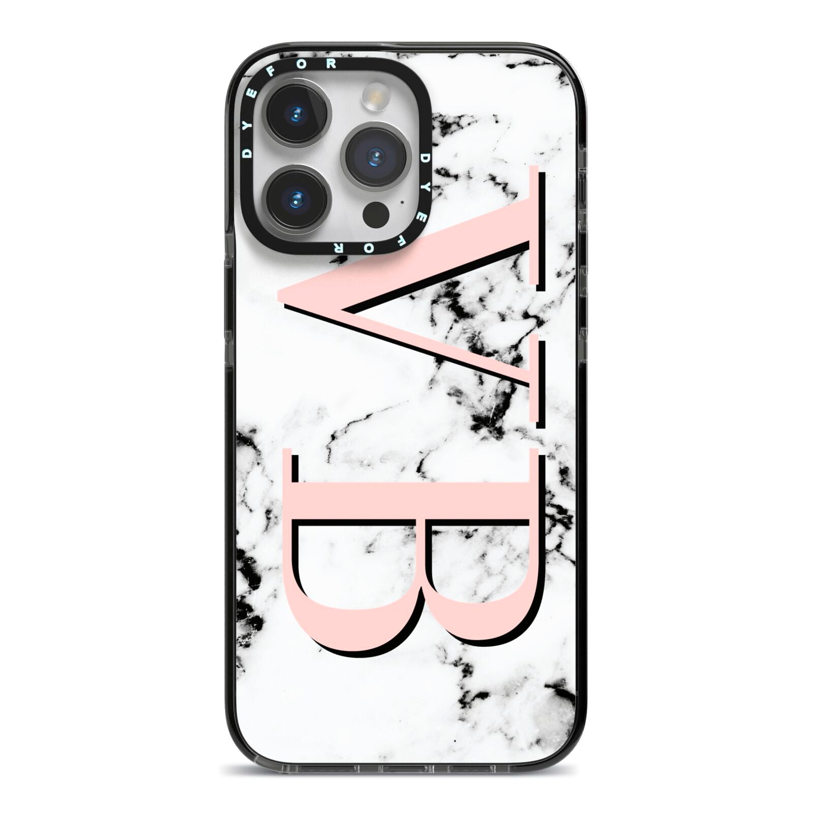 Personalised Coral Malble Initials iPhone 14 Pro Max Black Impact Case on Silver phone
