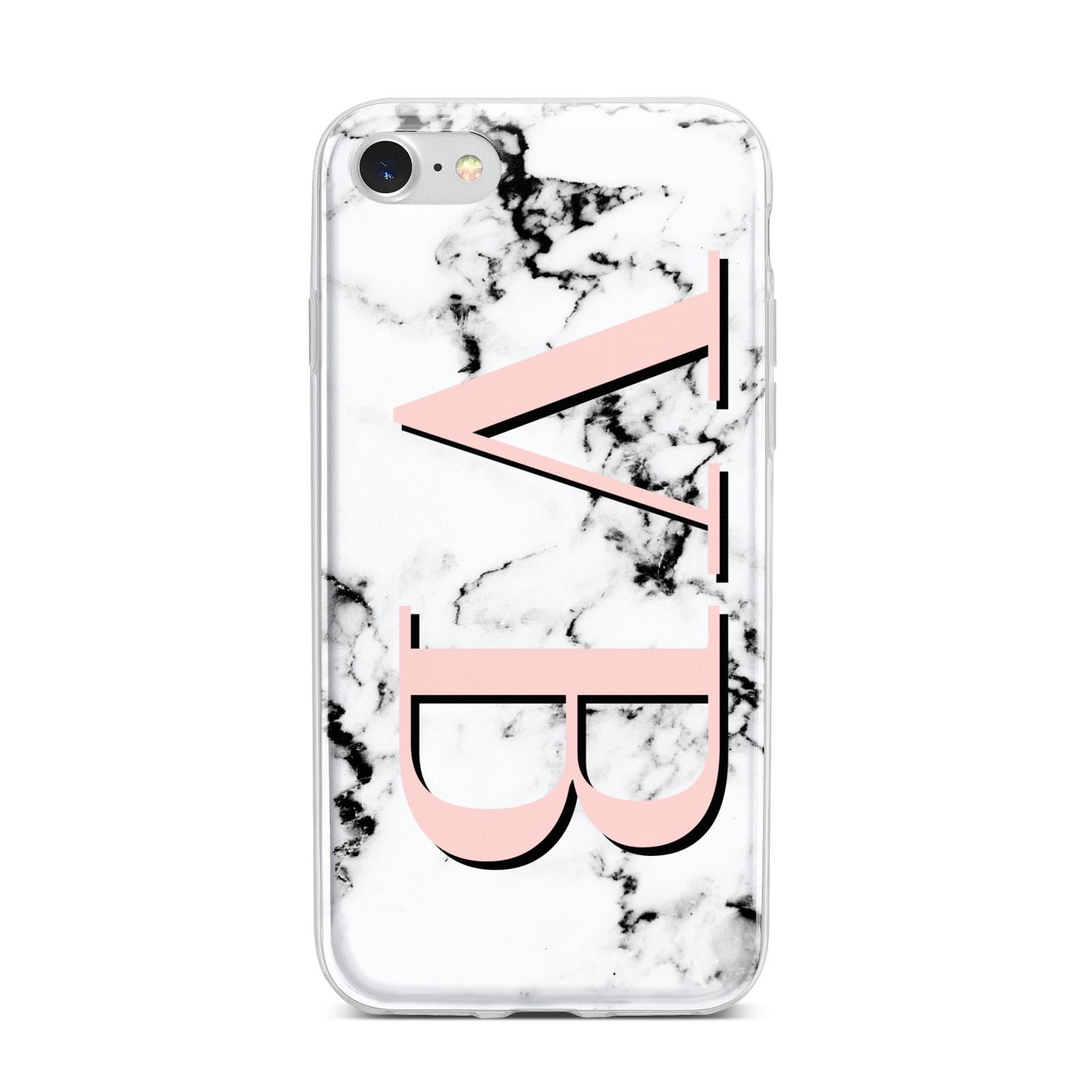 Personalised Coral Malble Initials iPhone 7 Bumper Case on Silver iPhone