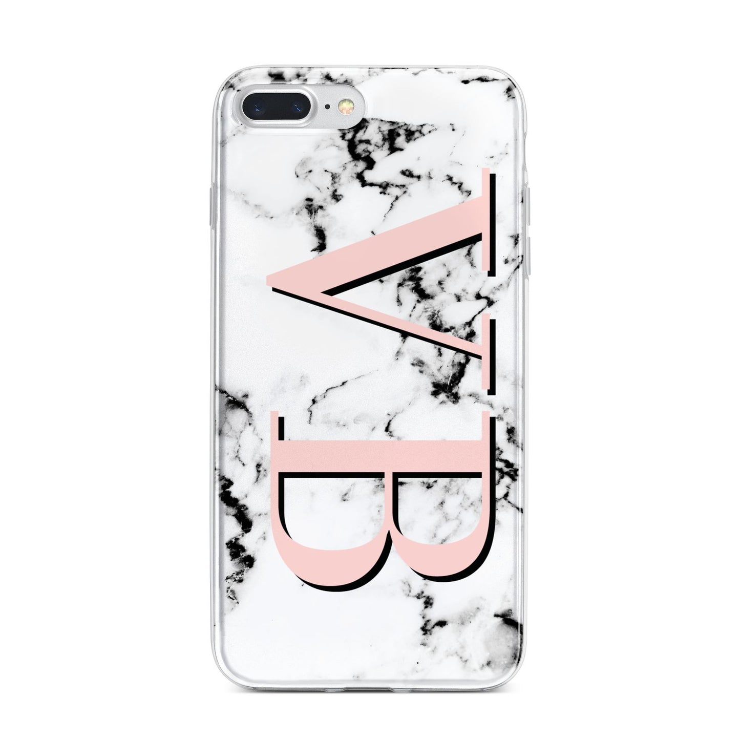 Personalised Coral Malble Initials iPhone 7 Plus Bumper Case on Silver iPhone