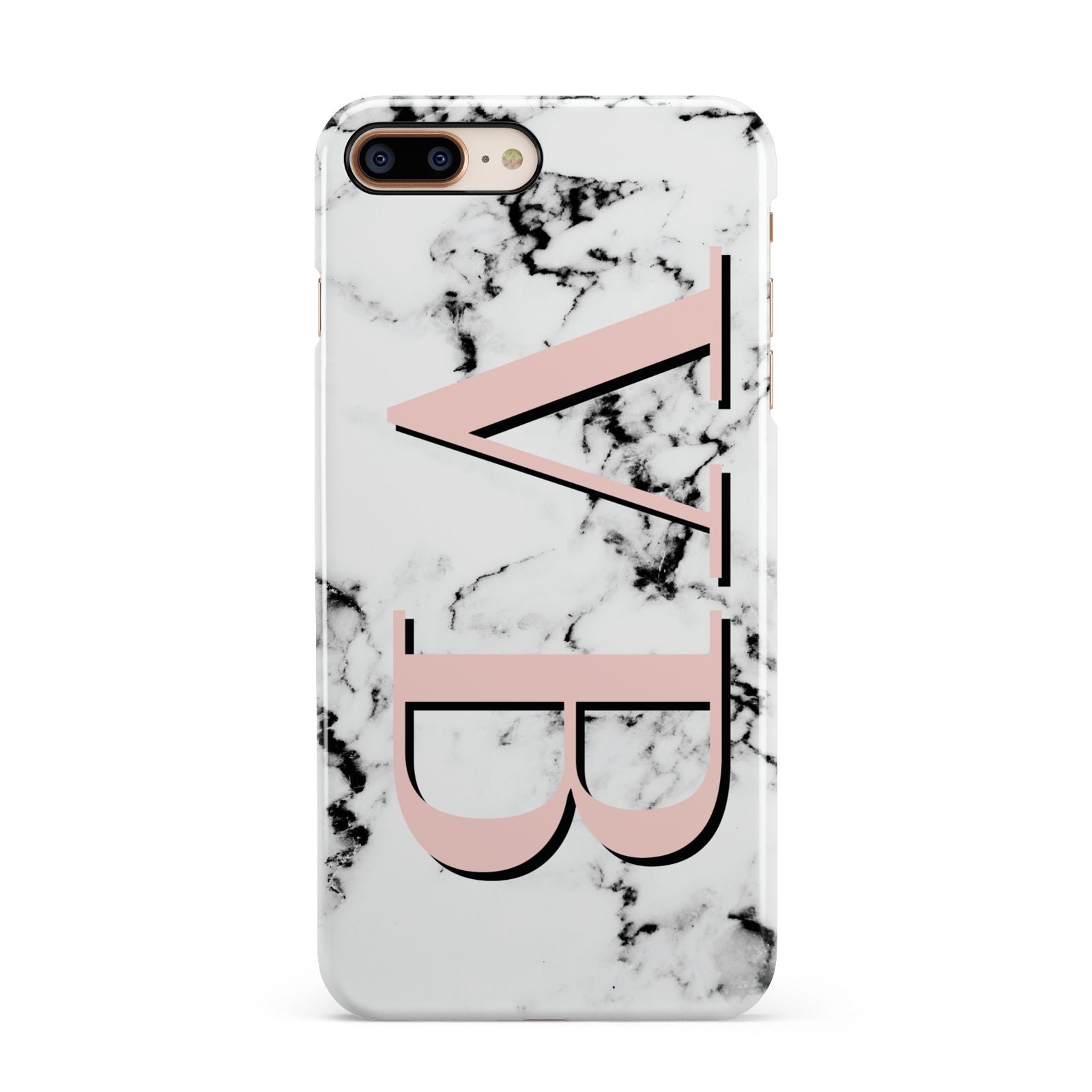 Personalised Coral Malble Initials iPhone 8 Plus 3D Snap Case on Gold Phone