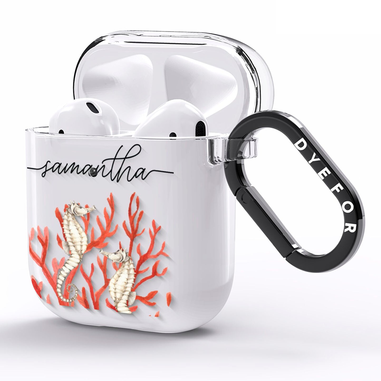 Personalised Coral Reef Name AirPods Clear Case Side Image