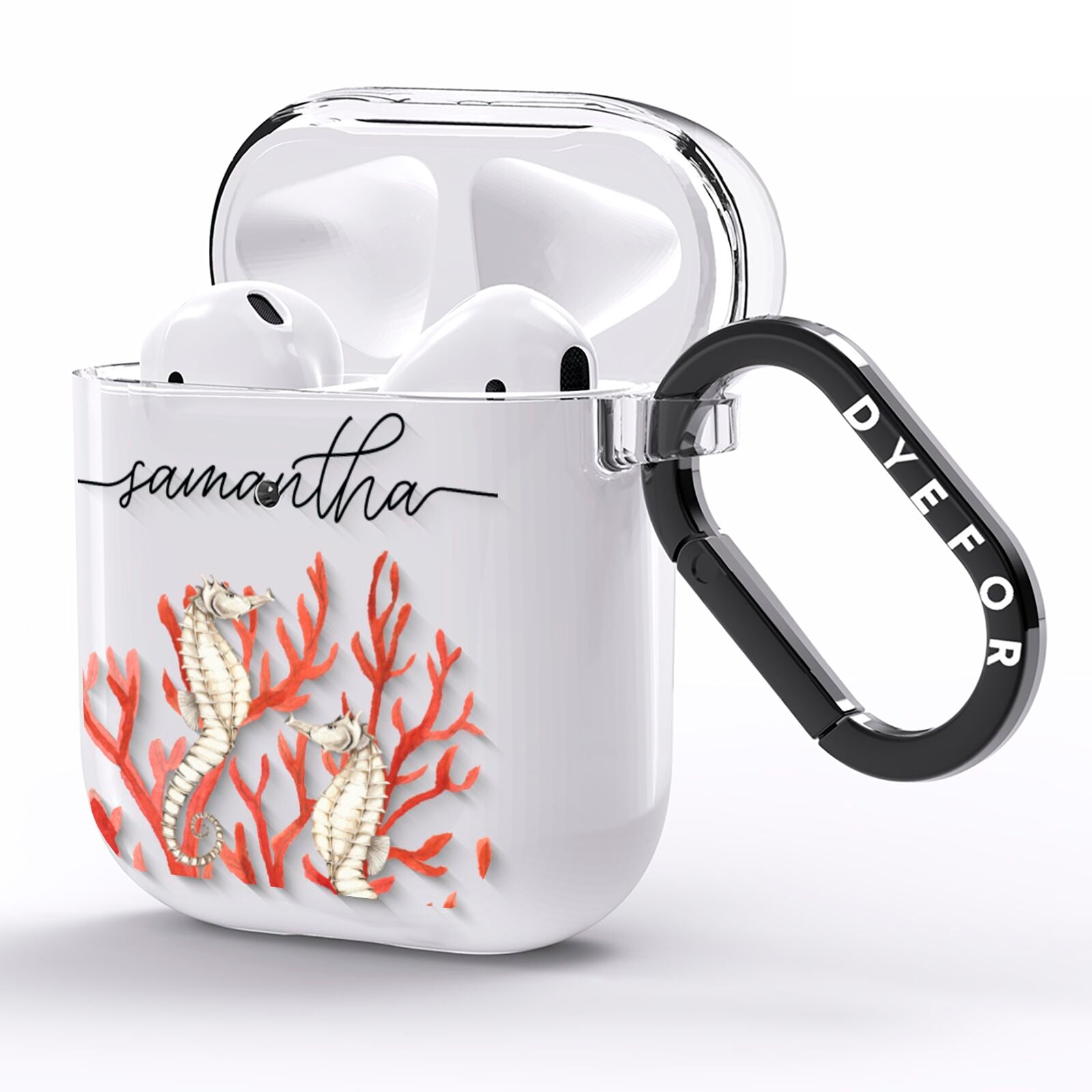 Personalised Coral Reef Name AirPods Clear Case Side Image