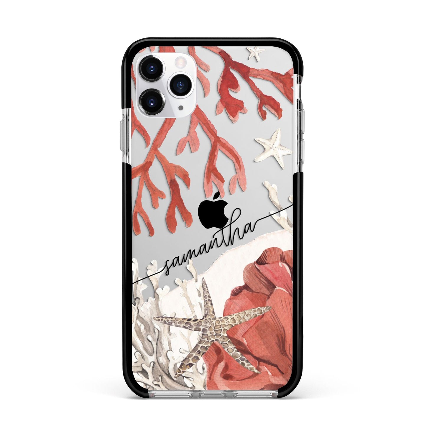 Personalised Coral Reef Name Apple iPhone 11 Pro Max in Silver with Black Impact Case