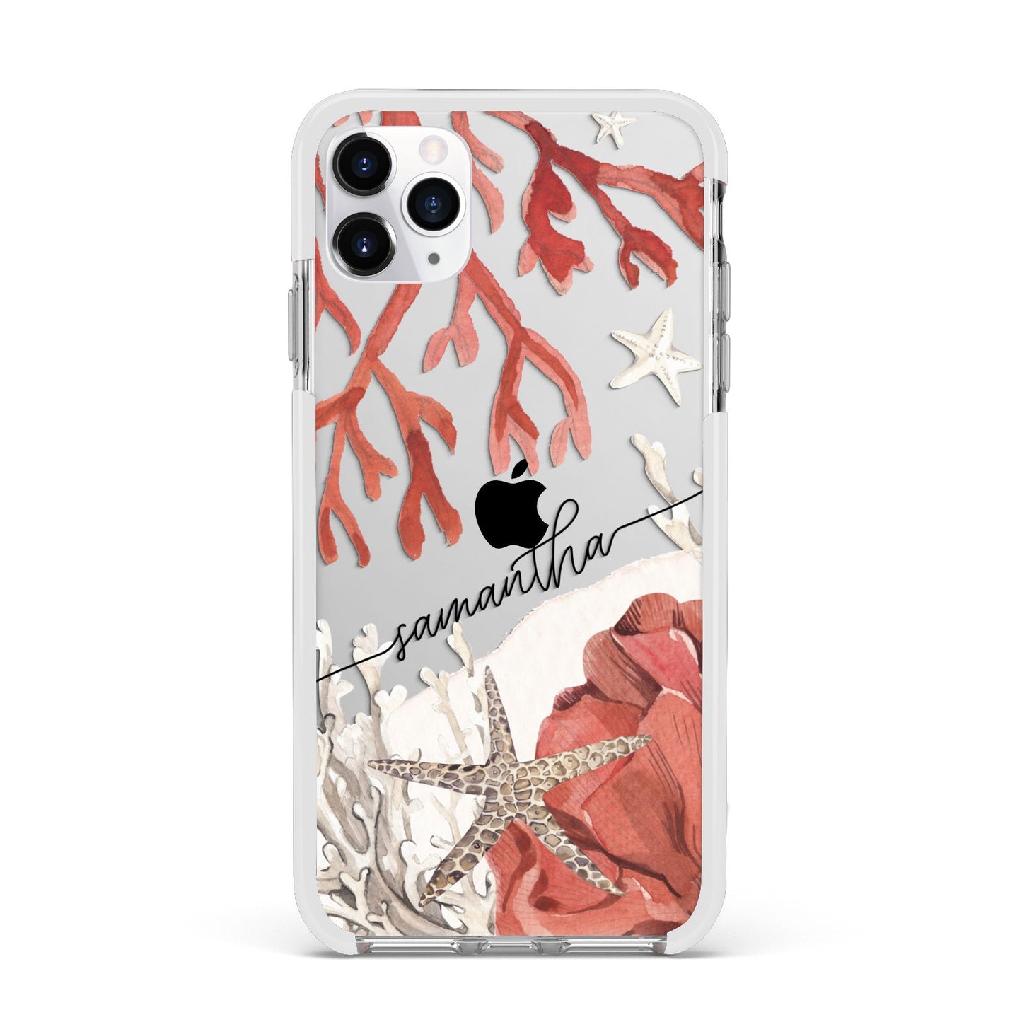 Personalised Coral Reef Name Apple iPhone 11 Pro Max in Silver with White Impact Case