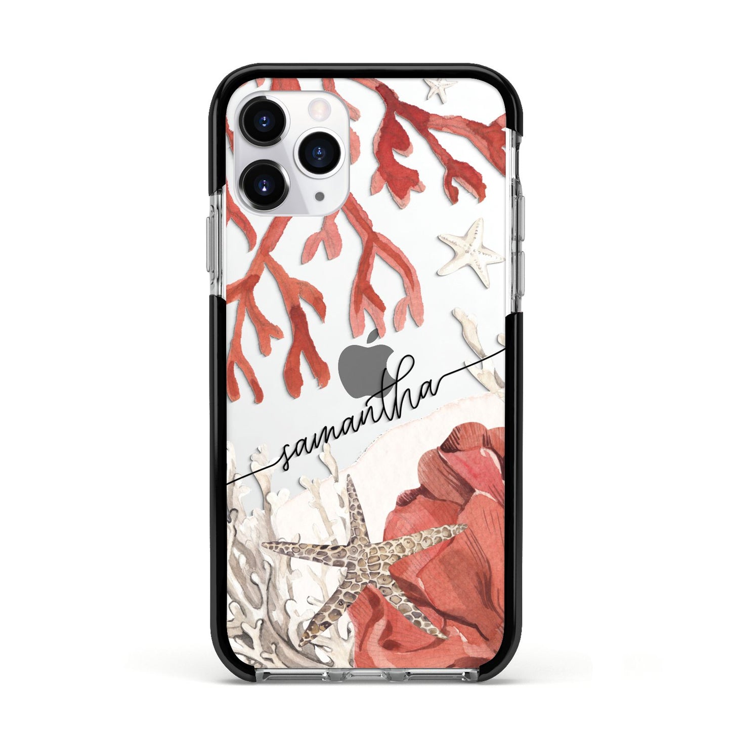 Personalised Coral Reef Name Apple iPhone 11 Pro in Silver with Black Impact Case