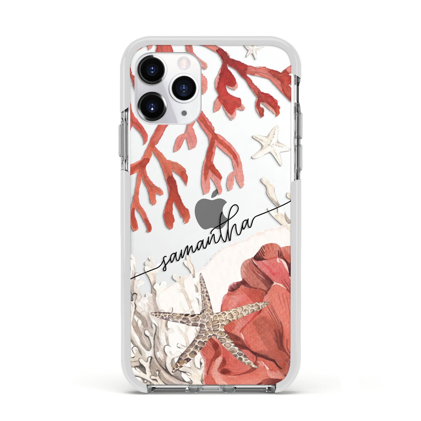 Personalised Coral Reef Name Apple iPhone 11 Pro in Silver with White Impact Case