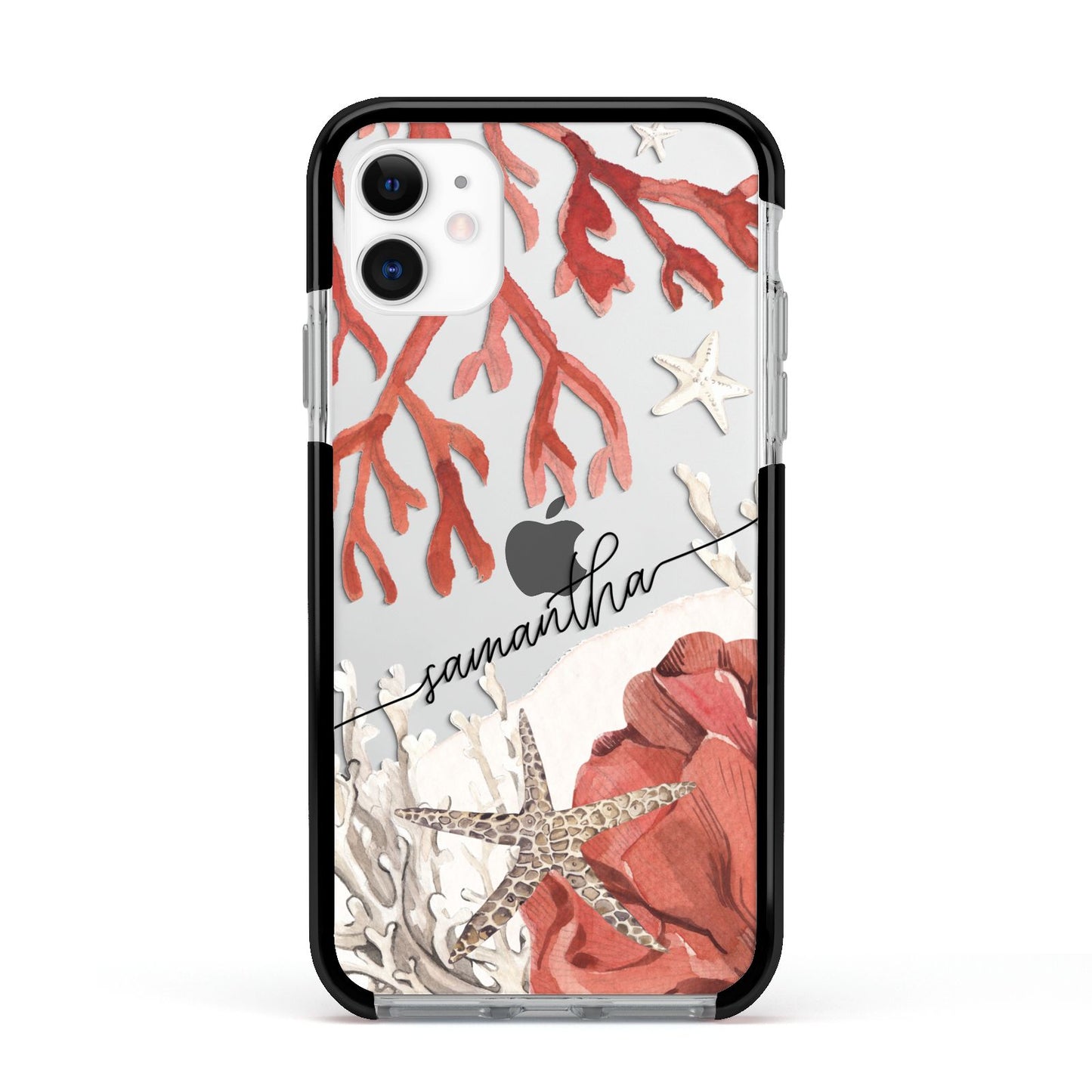 Personalised Coral Reef Name Apple iPhone 11 in White with Black Impact Case
